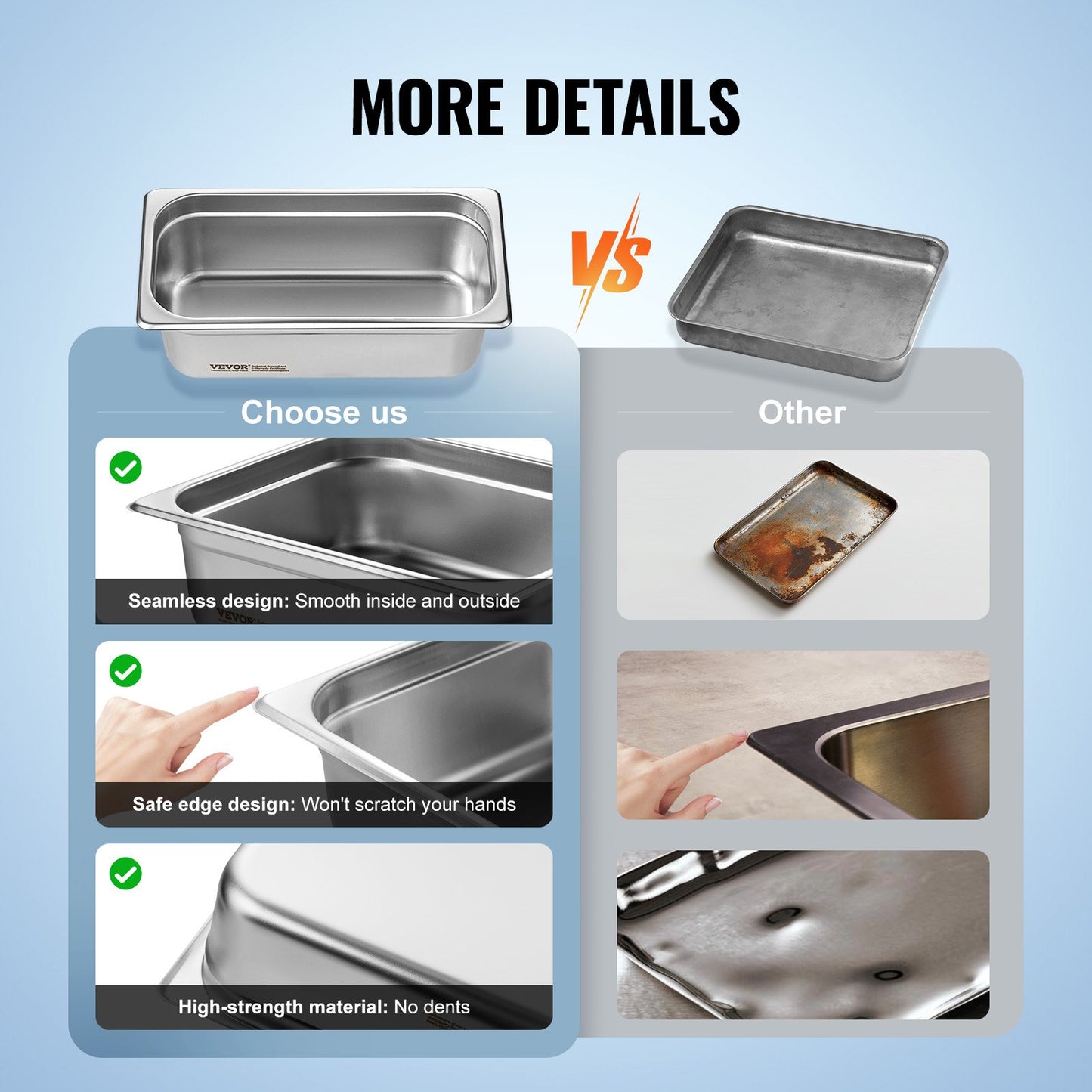 VEVOR 6 Pack Hotel Pans, 1/3 Size Anti-Jam Steam Pan, 0.8mm Thick Restaurant Steam Table Pan,-$35