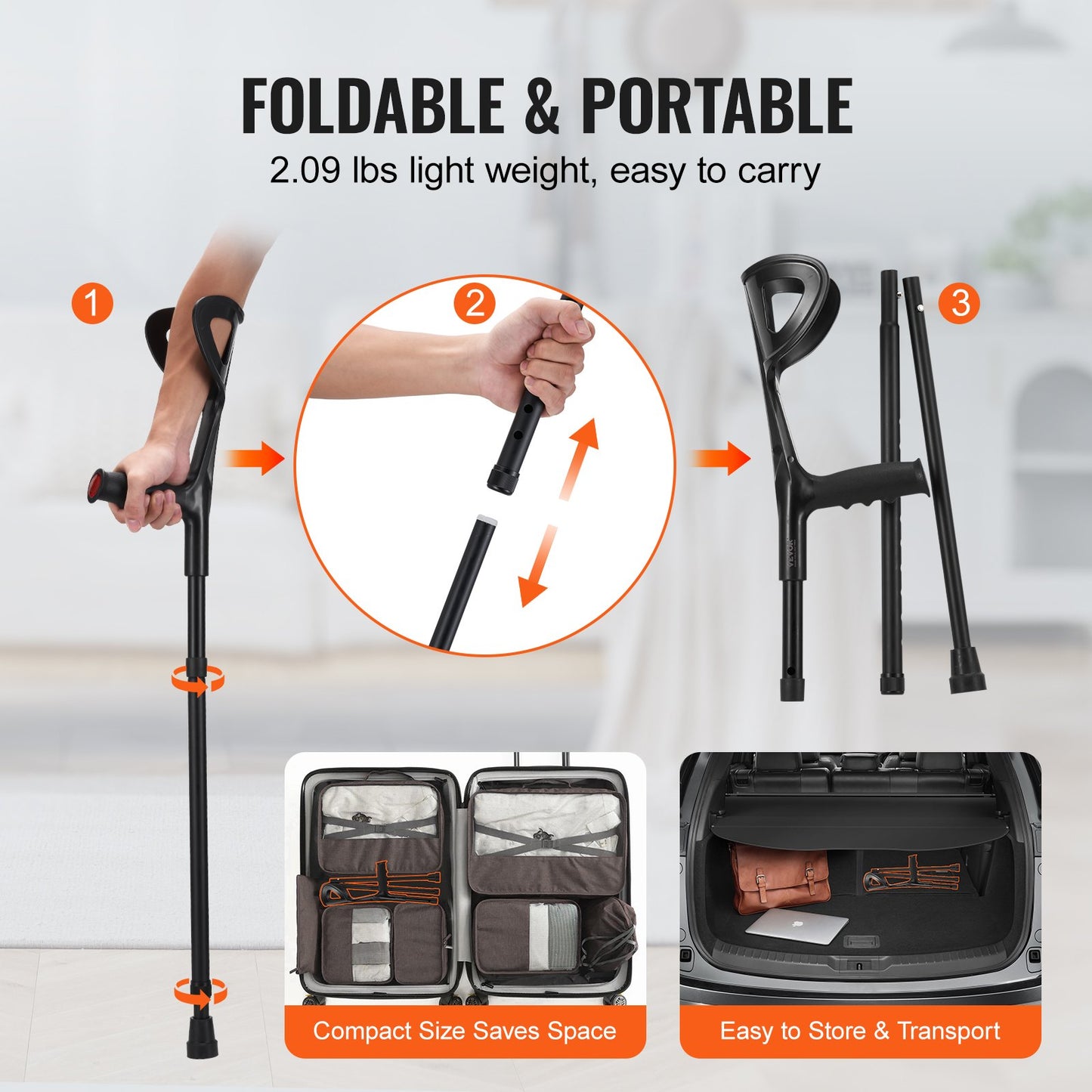 VEVOR Folding Forearm Crutches, 10-Level Height Adjustable Aluminum Walking Crutches, -$25
