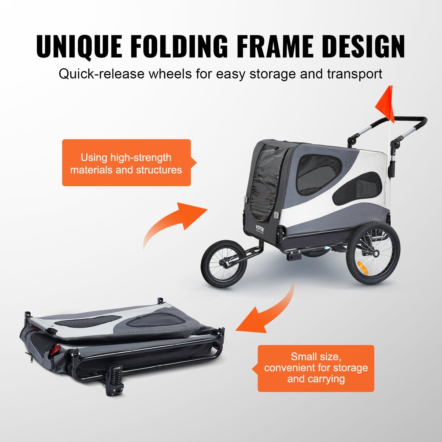 VEVOR Dog Bike Trailer, Supports up to 100 lbs, 2-in-1 Pet Stroller Cart Bicycle Carrier, Easy Folding,-$180