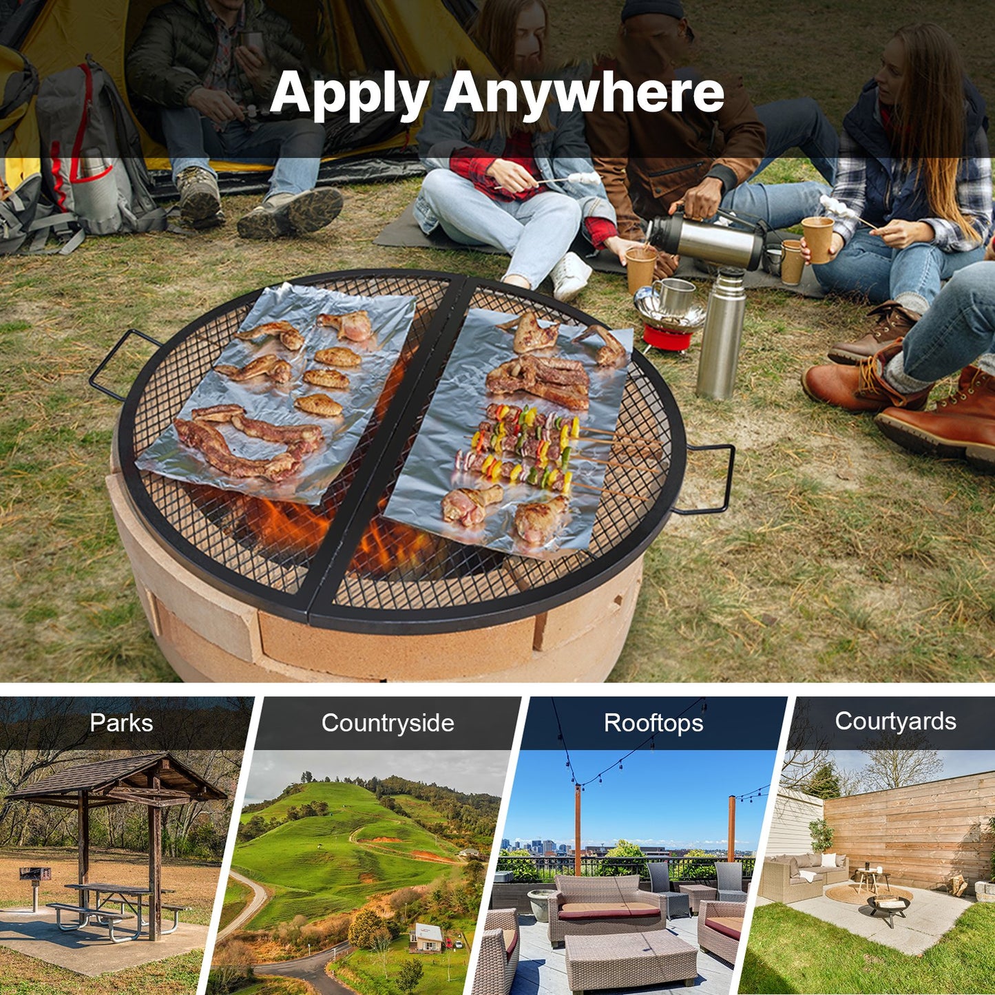 VEVOR X-Marks Fire Pit Grill Grate, Foldable Round Cooking Grate,Campfire BBQ Grill Grid,-$40