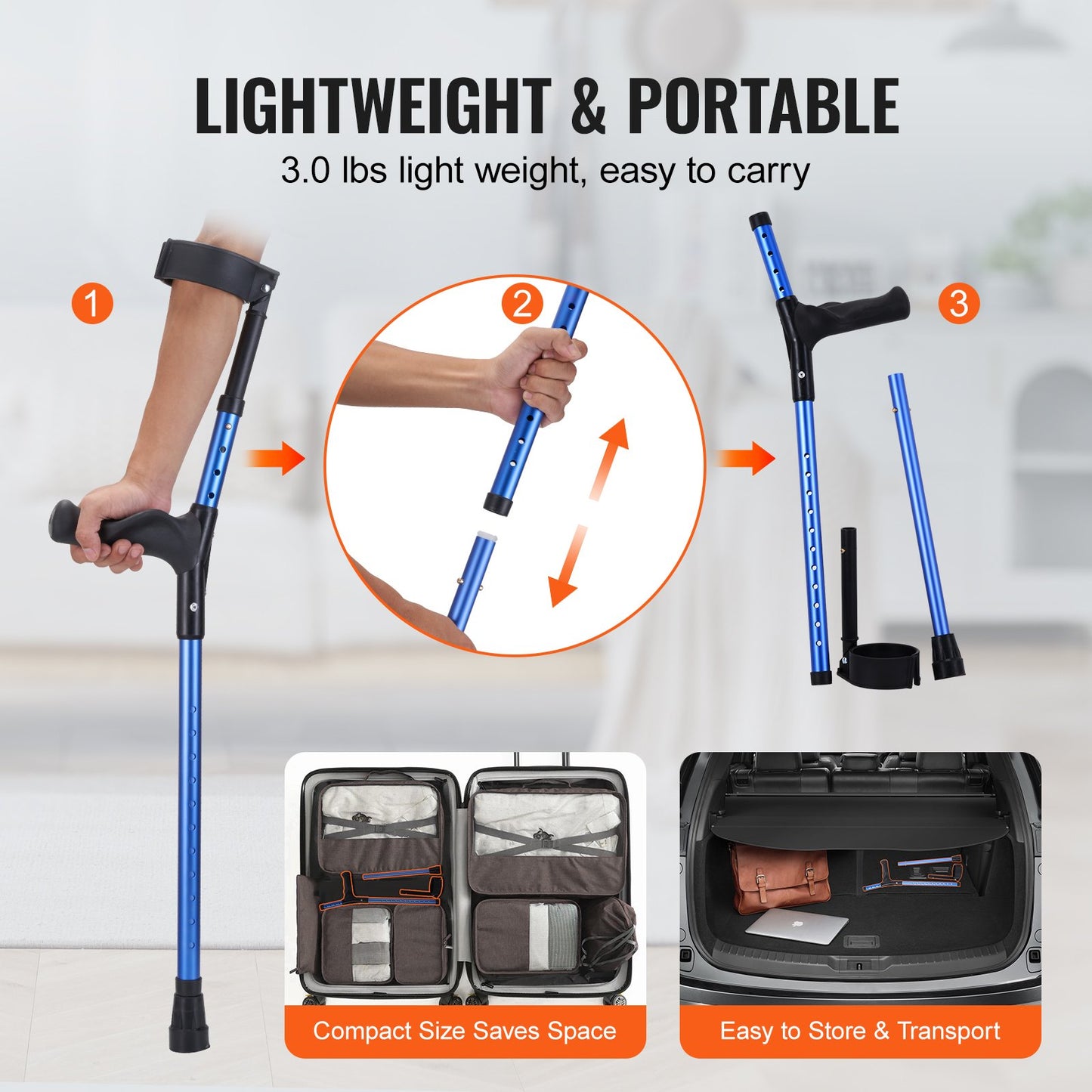 VEVOR Forearm Crutches for Adults, 11-Level Height Adjustable Walking Crutches with 4-Level Upper Cuff,-$30