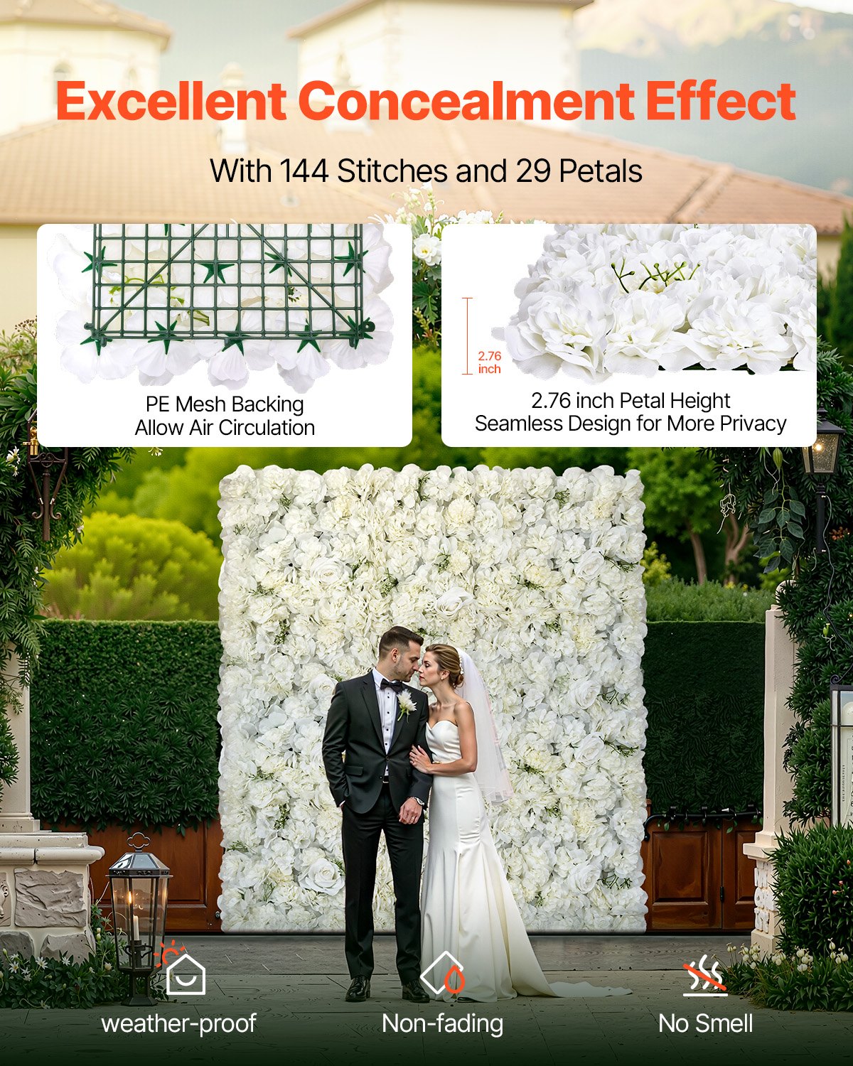 VEVOR 3D Flower Wall Panel, 24 PCS 15 x 15 inch, Artificial Floral Wall Background Mesh Backing Mat,-$95