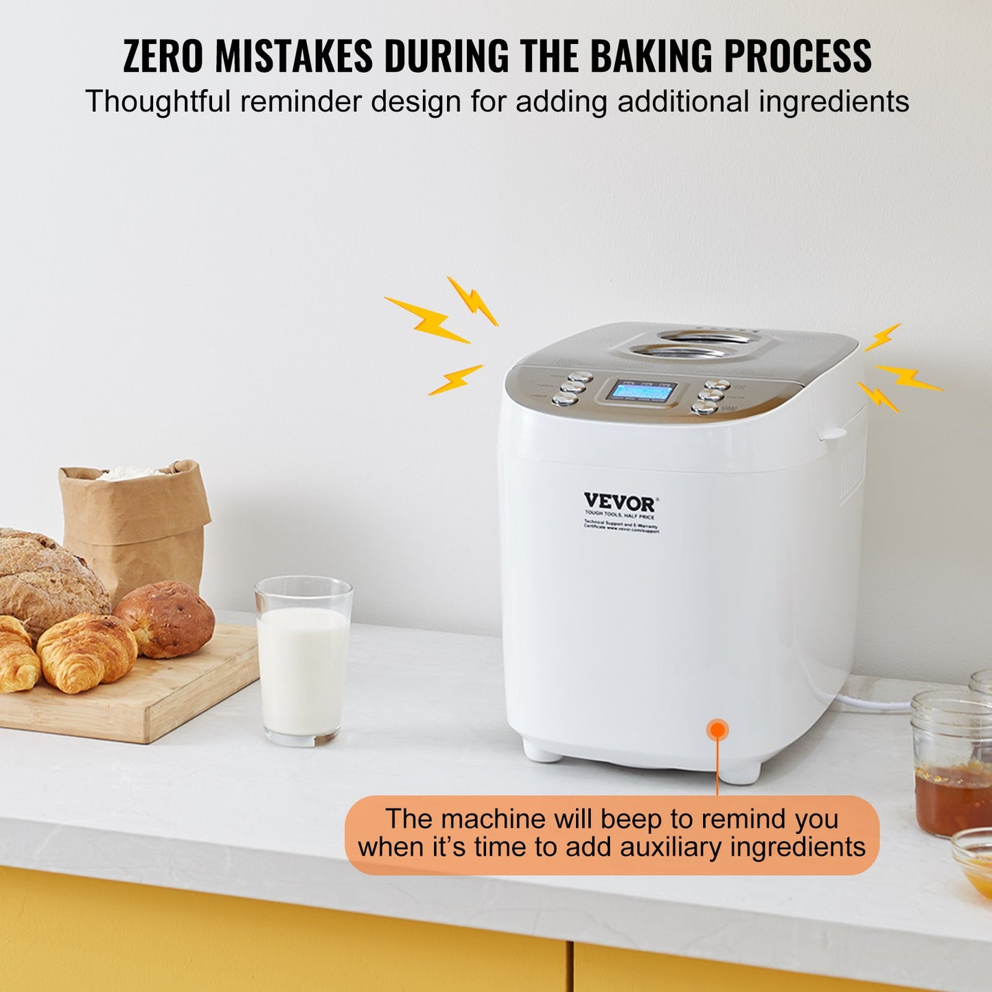 VEVOR Bread Maker, 15-in-1 3LB Dough Machine, Nonstick Ceramic Pan Automatic Breadmaker,-$100