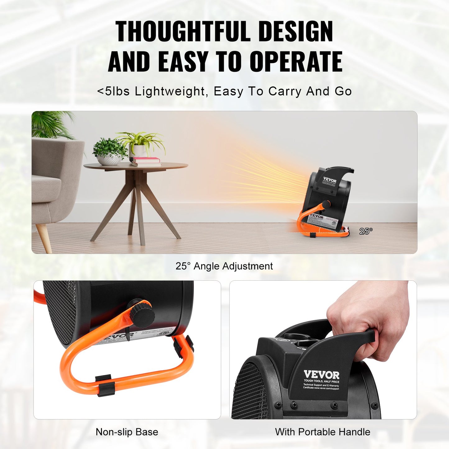 VEVOR Greenhouse Heater, 1500W PTC Fast Heating with Overheat Protection, 3-Speed Setting,-$30