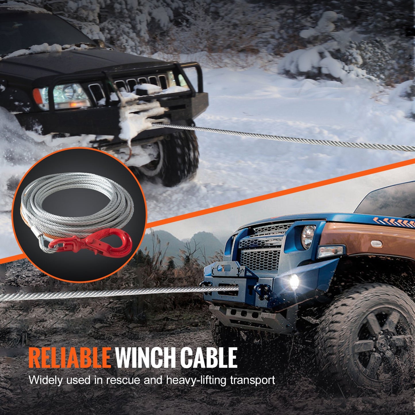 VEVOR Galvanized Steel Winch Cable, 3/8 Inch x 50 Feet 15,200 lbs Breaking Strength, Wire Winch Rope,-$60