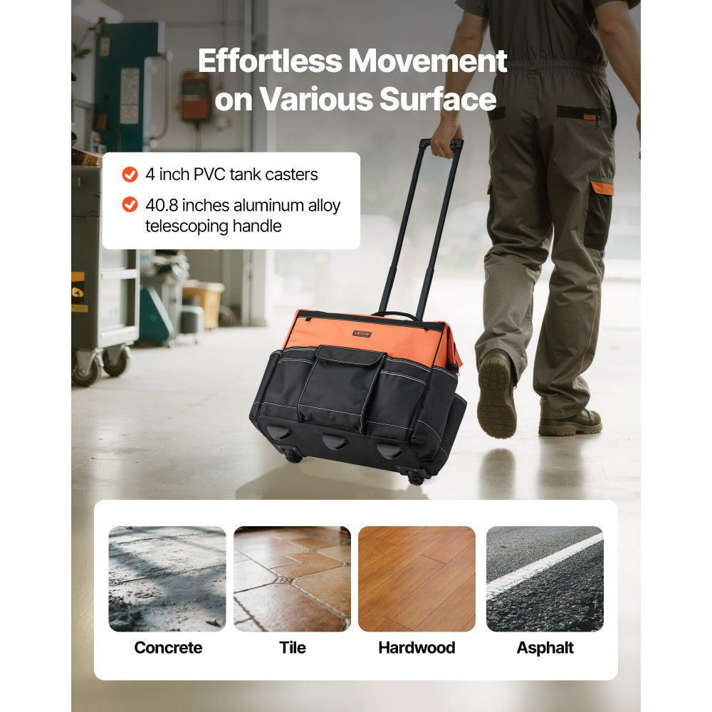 VEVOR Rolling Tool Bag, 110 lbs Load Capacity, 27 Pockets Heavy Duty Roller Tool Bag on Wheels,-$70