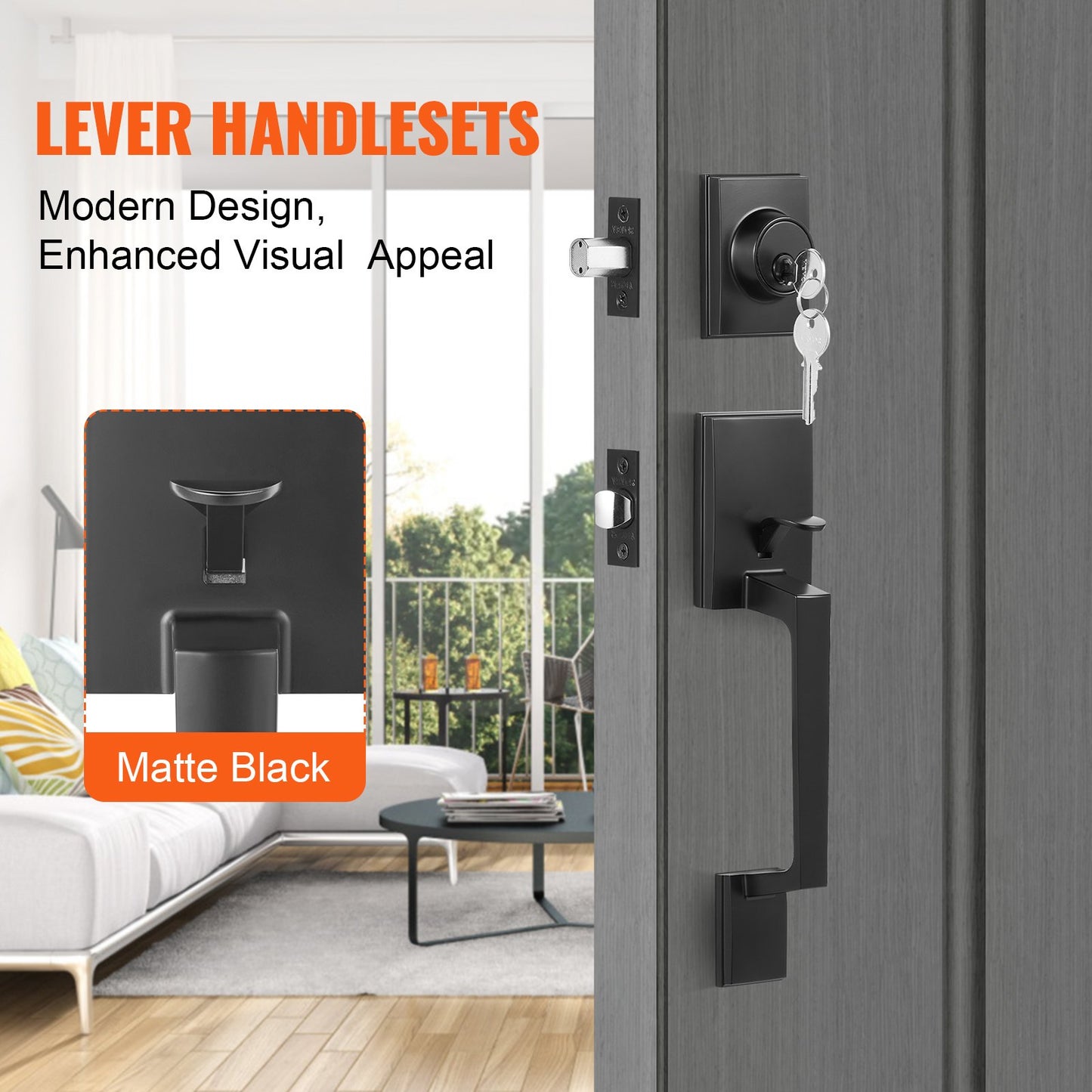 VEVOR Front Door Handle and Deadbolt Set, Square Entry Handle Set with Lever, Single Cylinder,-$35