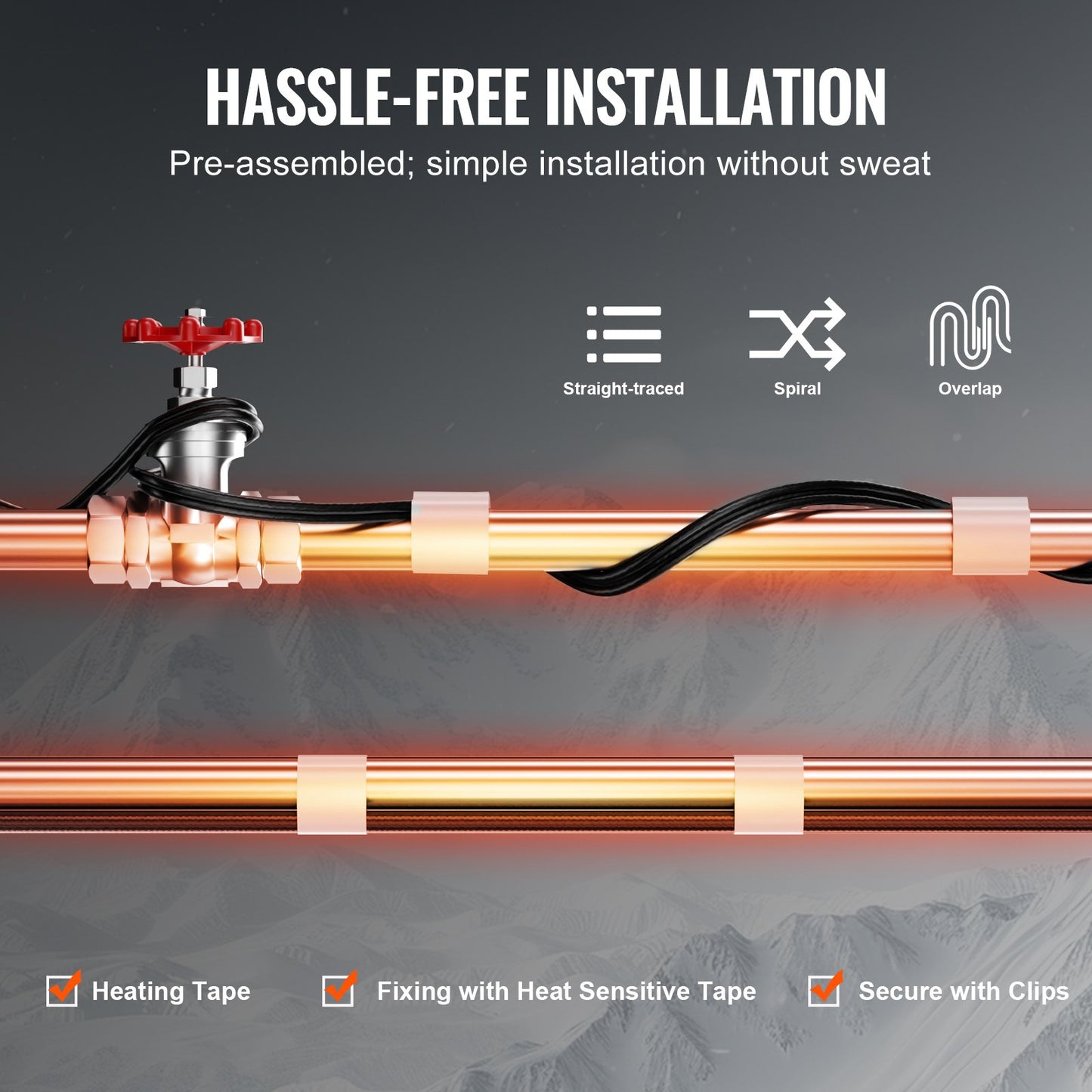 VEVOR Self-Regulating Pipe Heating Cable, 30FT 5W/FT Heat Tape for Pipes, Roof Snow Melting,-$30