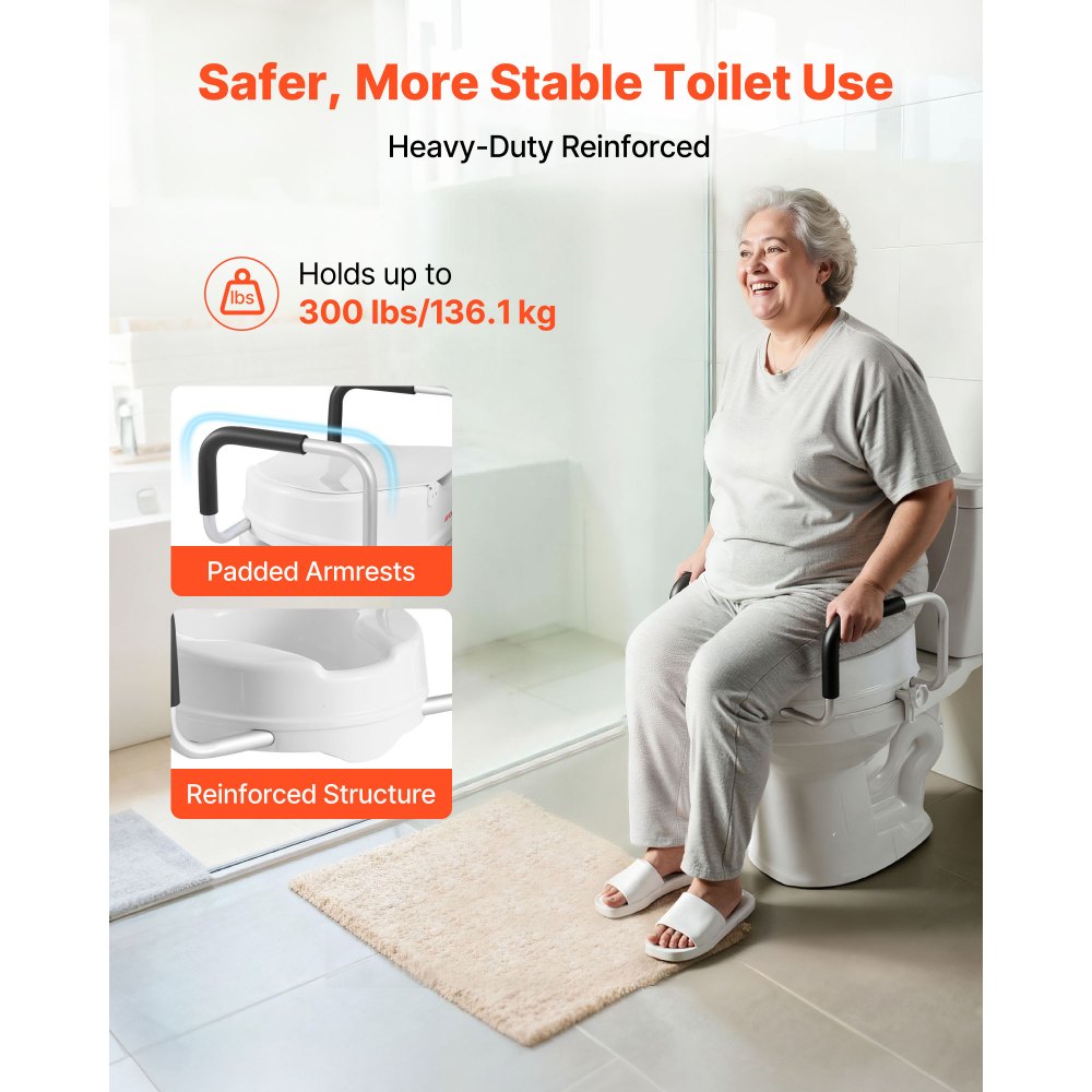 VEVOR Raised Toilet Seat with Arms, 300 lbs Load Capacity, 4-Inch Lift Height, Widened Commode,-$45