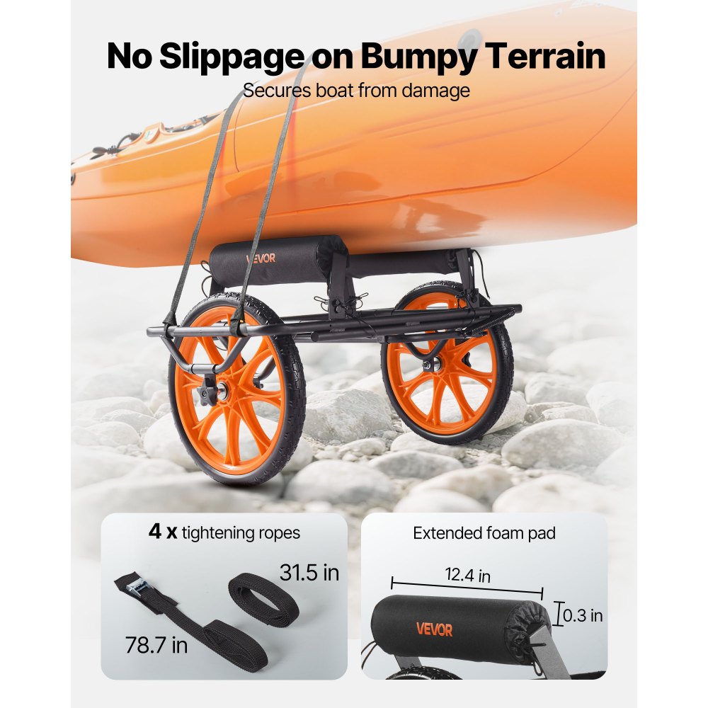 VEVOR Kayak Cart, 330 lbs Load Capacity, Canoe Cart Dolly with 15-inch Solid Rubber Tires,-$70