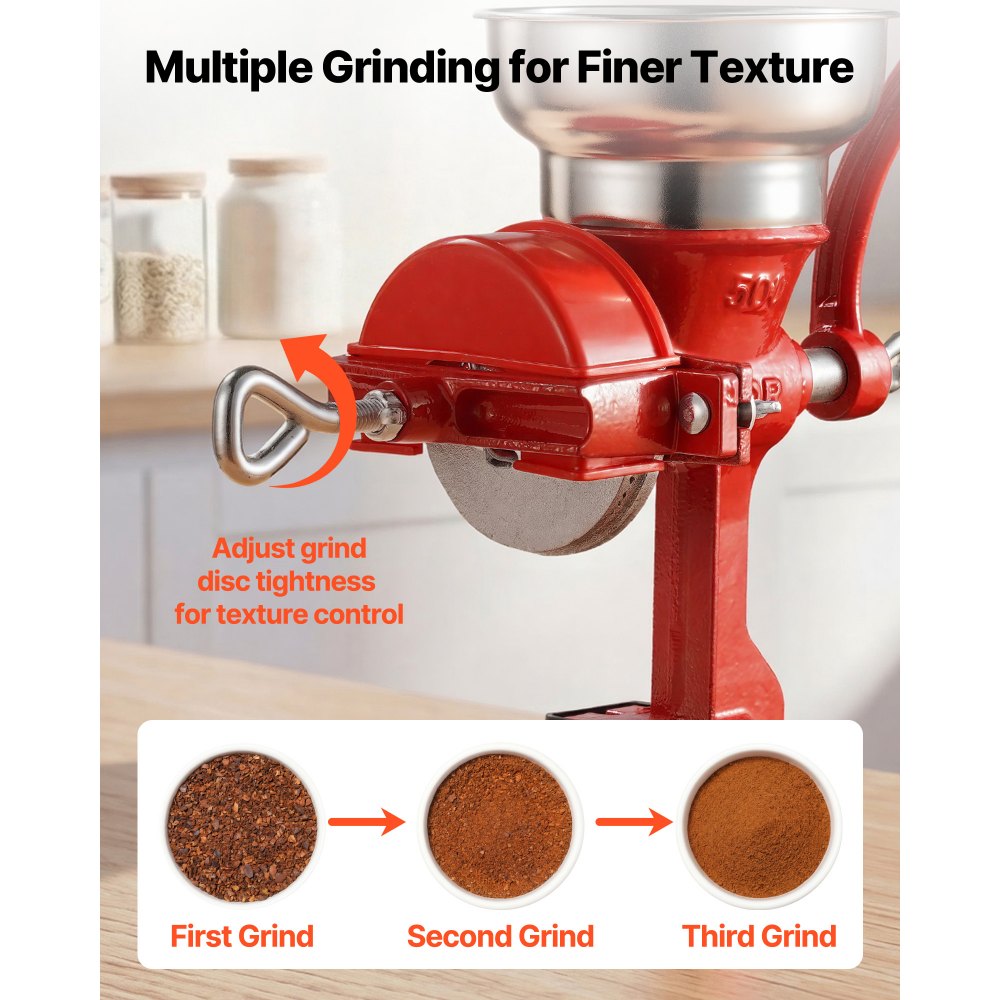 VEVOR Manual Grain Mill with Low Hopper, Hand-Crank Corn Grinder, Heavy Duty Cast Iron Wheat,-$30