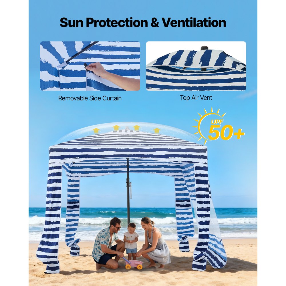 VEVOR Beach Cabana, 6 x 6 ft Beach Canopy with Side Wall, UPF 50+ Protection Easy Setup,-$55