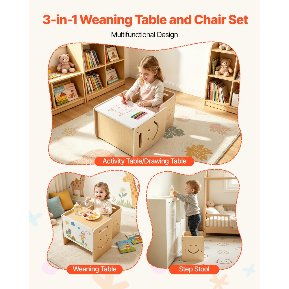 VEVOR Montessori Weaning Table and Chair Set, Wooden, Kids Table and Chair Set for Toddlers 1-5,-$35