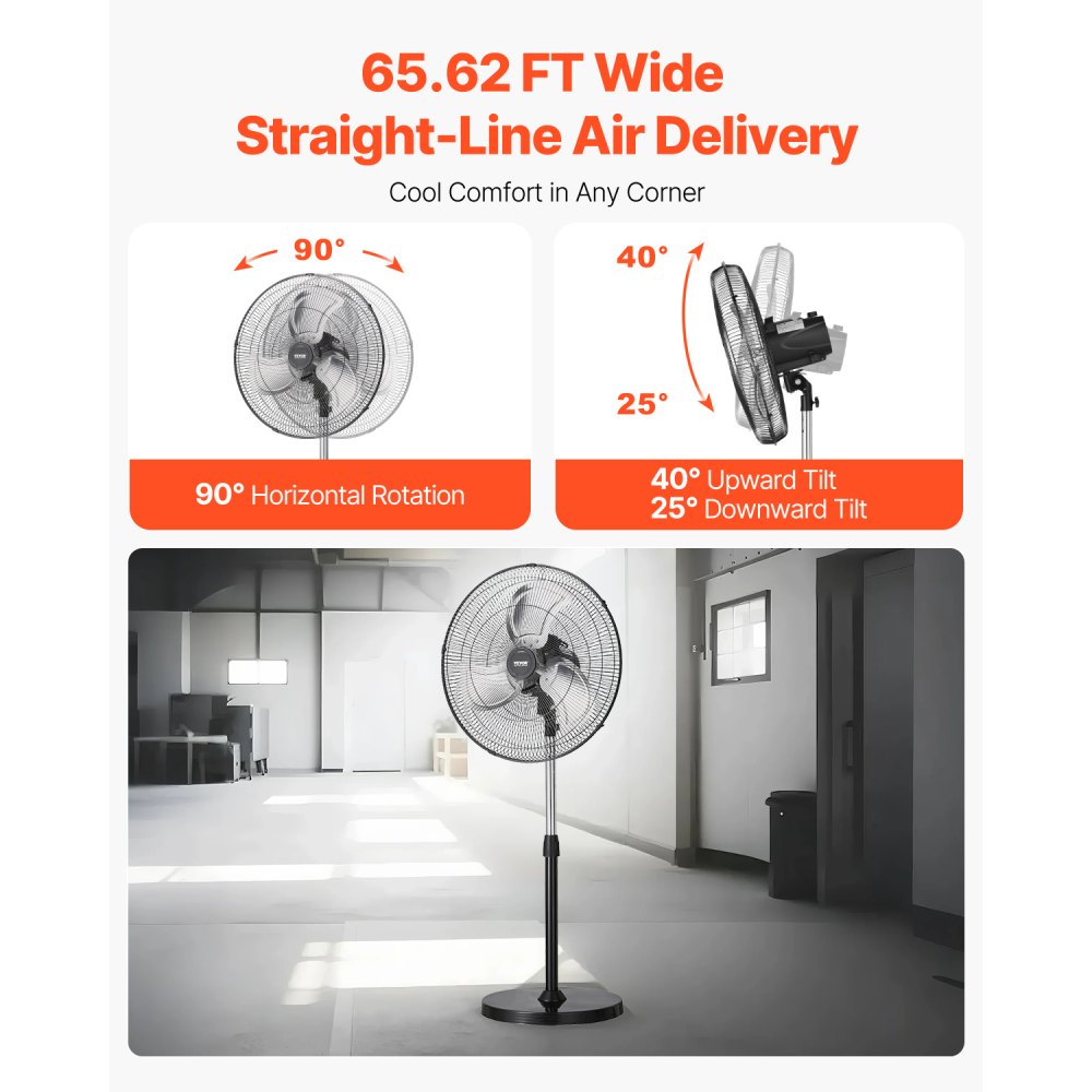 VEVOR Industrial Pedestal Fan, 20 Inch 90-Degree Oscillating Fan, Height Adj Standing Fans,-$70