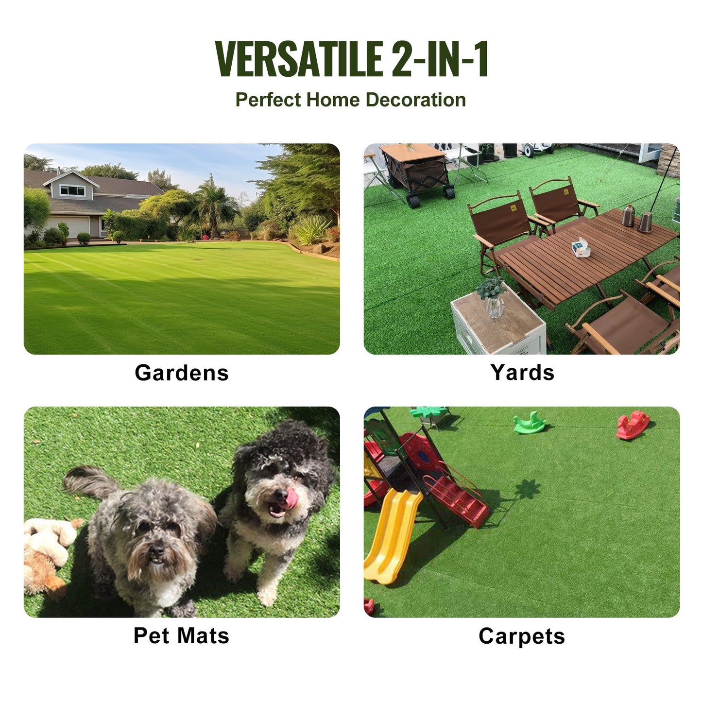 VEVOR Artifical Grass, 3 x 5 ft Rug Green Turf, 1.38" Fake Door Mat Outdoor Patio Lawn Decoration,-$30