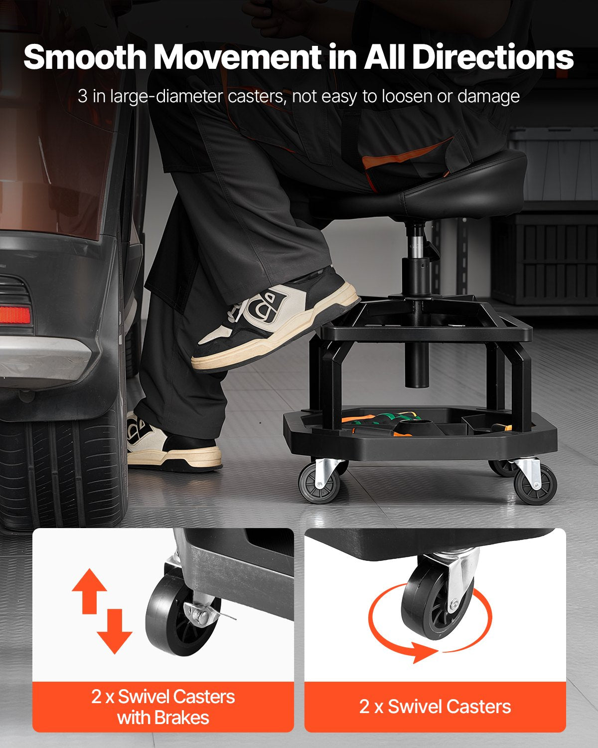 VEVOR Rolling Shop Stool, Pneumatic Garage Seat/Work Stool with 300 lbs Capacity,-$85