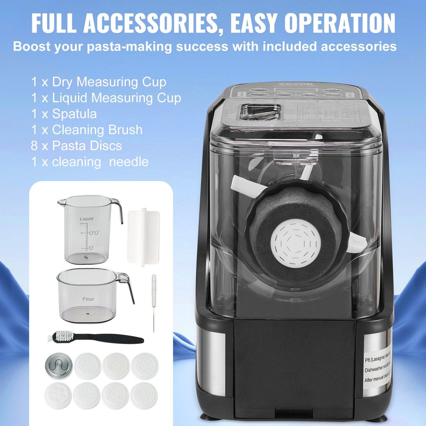 VEVOR Electric Pasta Maker, 150W Automatic Noodle Maker Machine with 8 Pasta Shapes,-$70