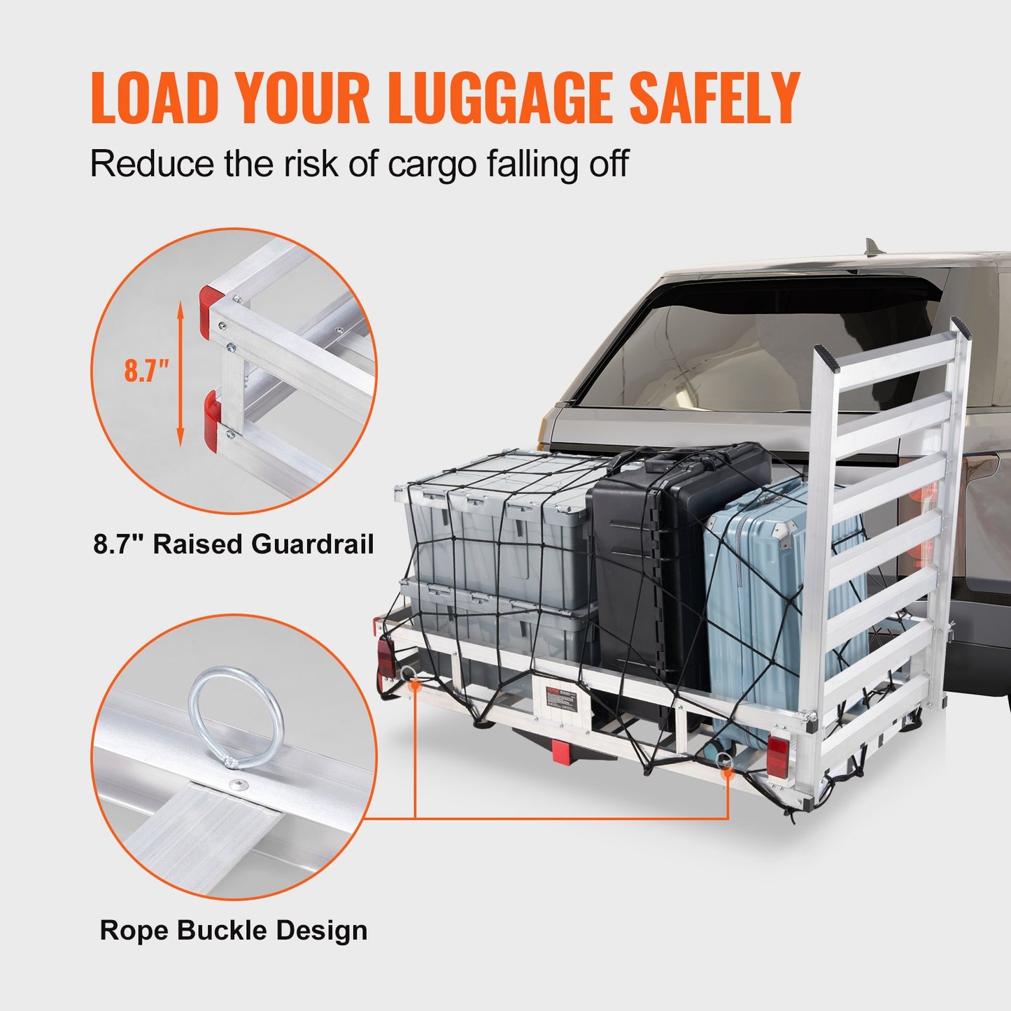 VEVOR 50 x 29.5 x 8.7 in Hitch Cargo Carrier, 500lb Capacity Trailer Hitch Mount Aluminum,-$180