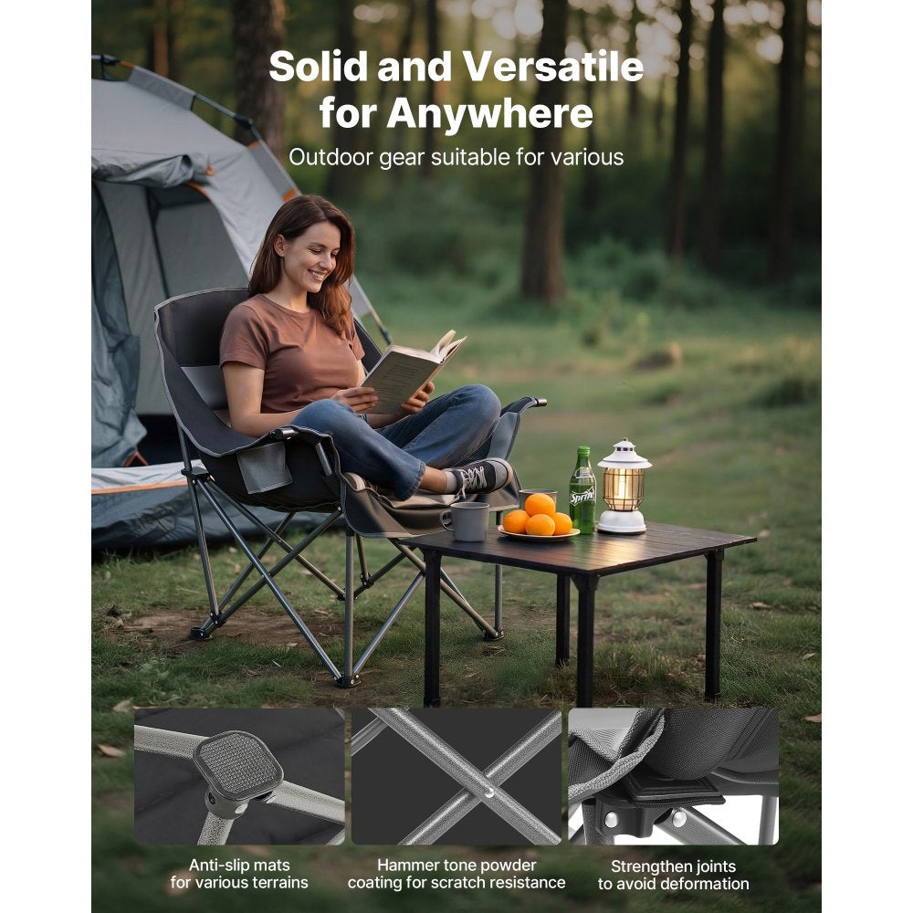 VEVOR Oversized Portable Padded Folding Camping Chairs,450lbs Heavy Duty Support,with Dual Cup Holders & Wine Glass Holders,1 Pack