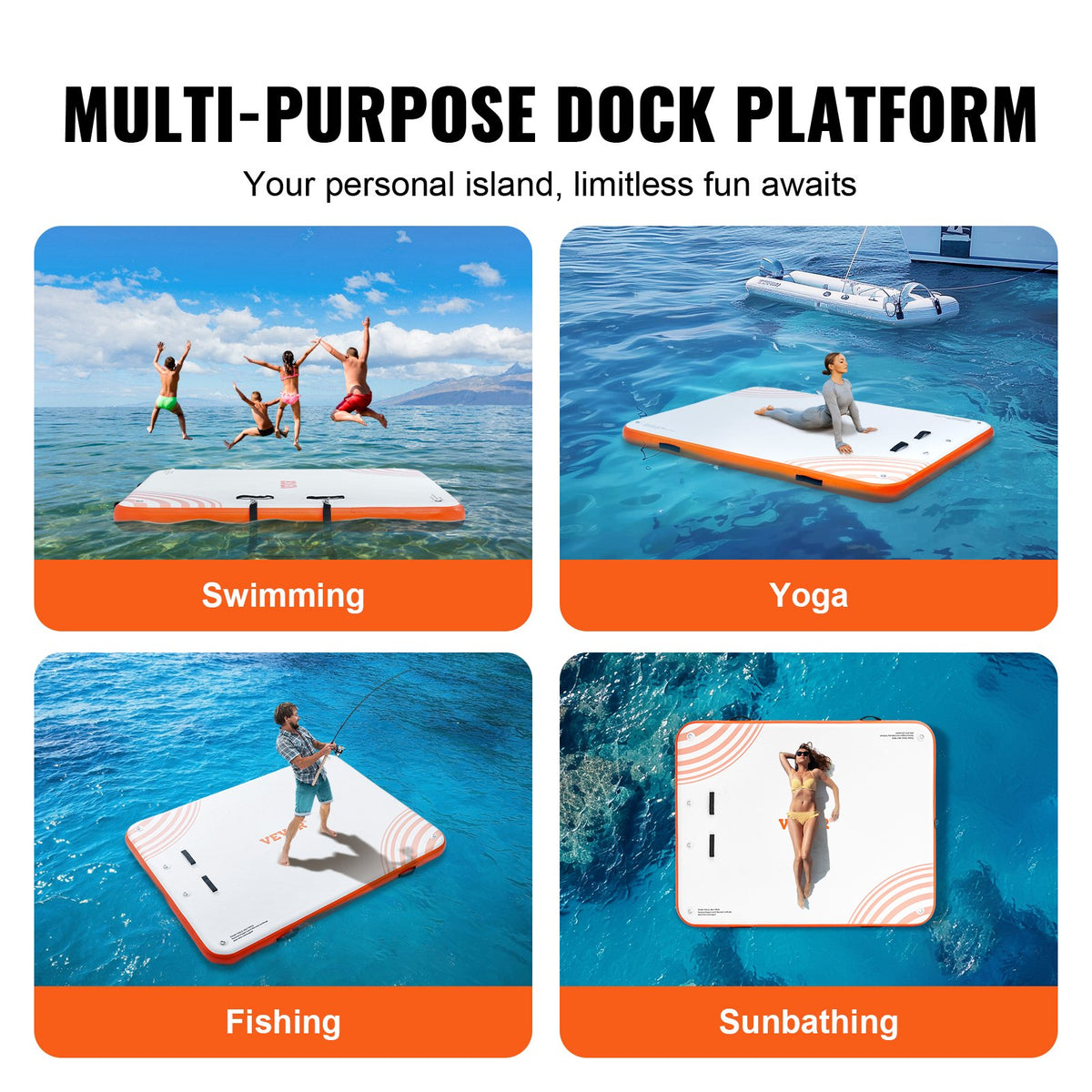 VEVOR Inflatable Floating Dock,6 x 5FT Inflatable Dock Platform,Non-Slip Water Floating Dock Mat W/Portable Carrying Bag & Detachable Ladder