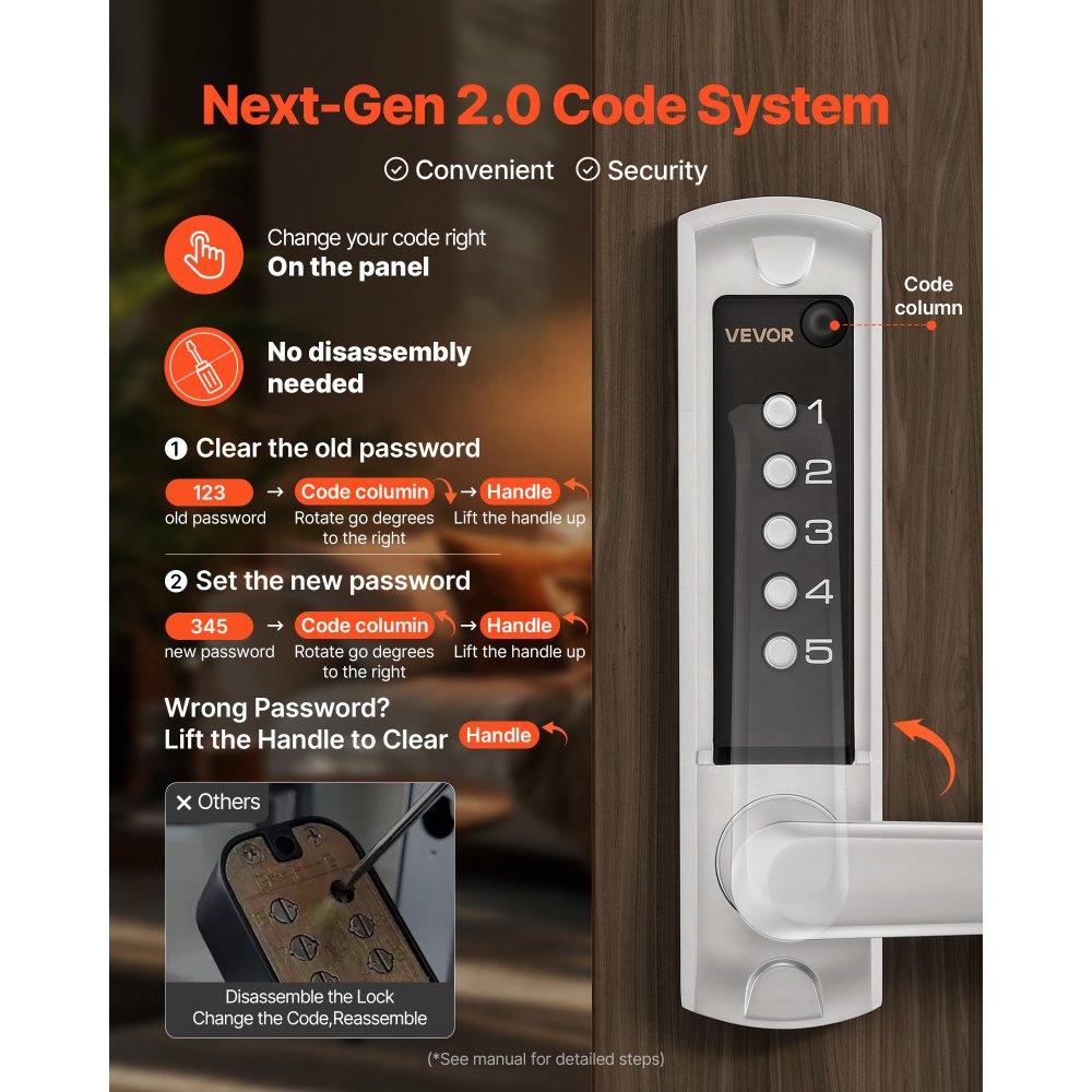 VEVOR Mechanical Keyless Entry Door Lock,2.0 Code Upgrade,5 Digits Code,Single-Sided Push Button Combination Keypad Door Lock with Handle,Auto Locking,-$100
