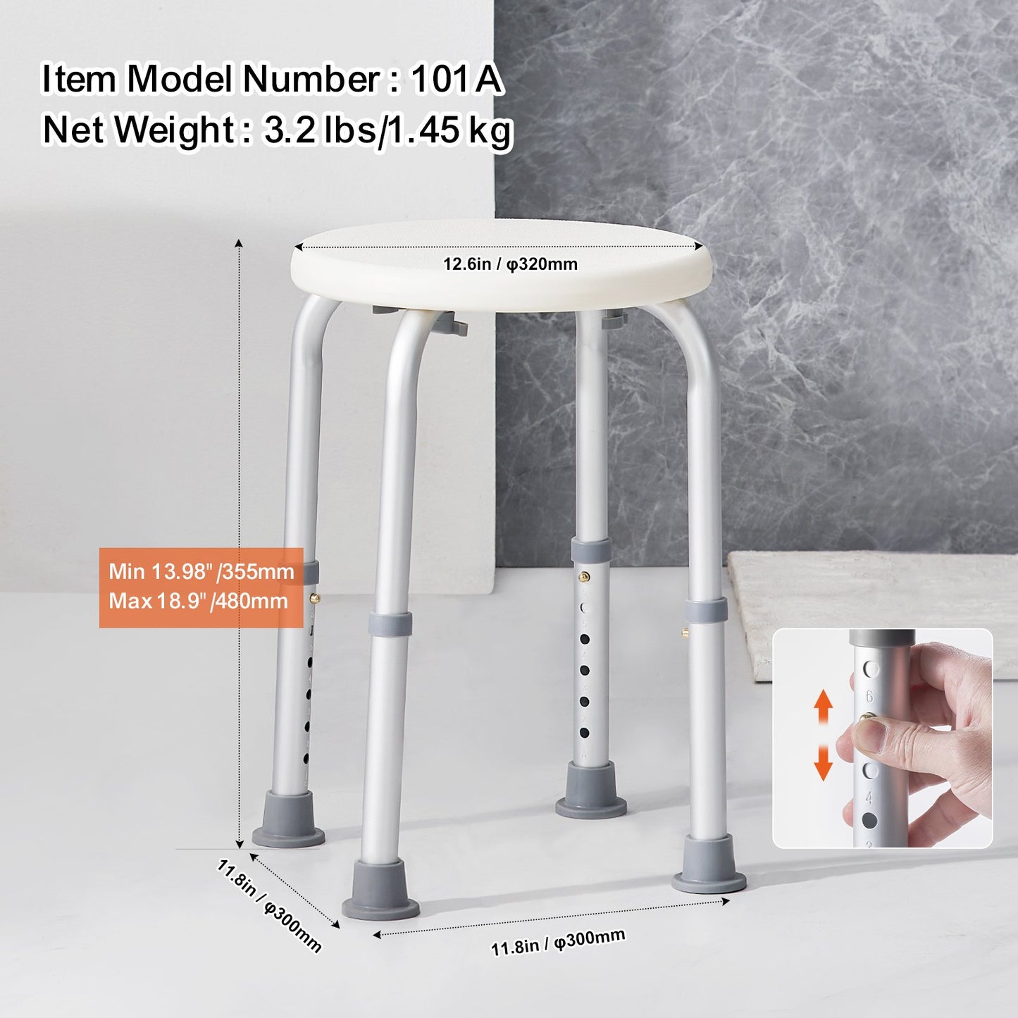 VEVOR Adjustable Height Shower Chair, Non-Slip Shower Bench Seat, 300 lbs Capacity,-$25