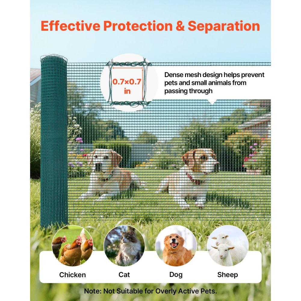 VEVOR Temporary Fence with Posts, 3.9 x 98.4 FT Plastic Mesh Fencing, Garden Safety Netting,-$65