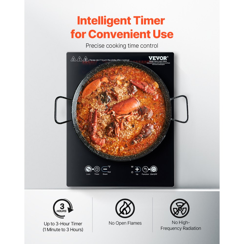 VEVOR Portable Induction Cooktop, 1800W Electric Induction Burner with 9 Temperature Settings,-$50