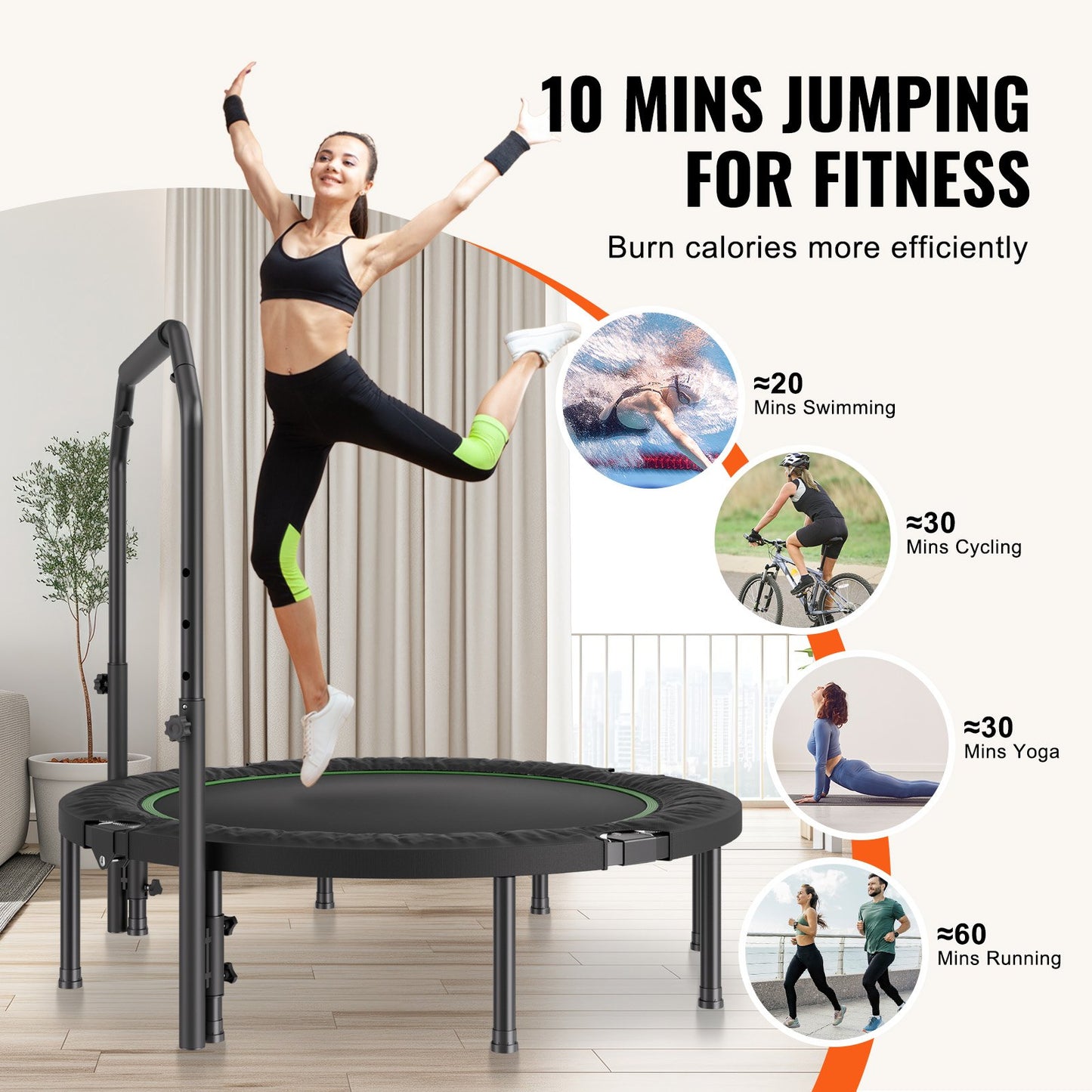 VEVOR Foldable Mini Trampoline, 52 Inch Fitness Rebounder, Max Load 450lbs Exercise Trampoline,-$70