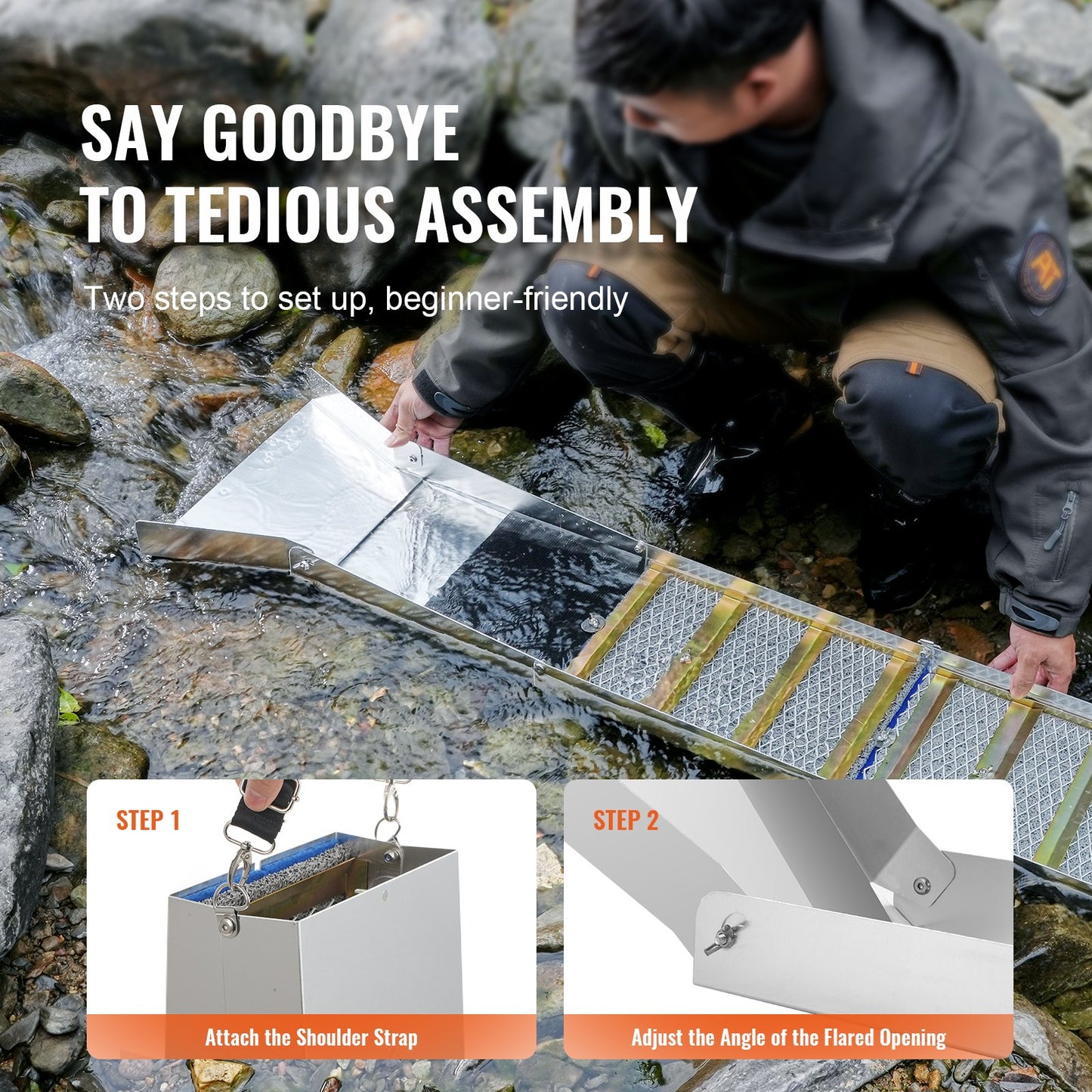 VEVOR Gold Panning Kit With Sluice Box, 50" Aluminum Gold Mining Equipment, 23 PCS Prospecting Kit,-$120