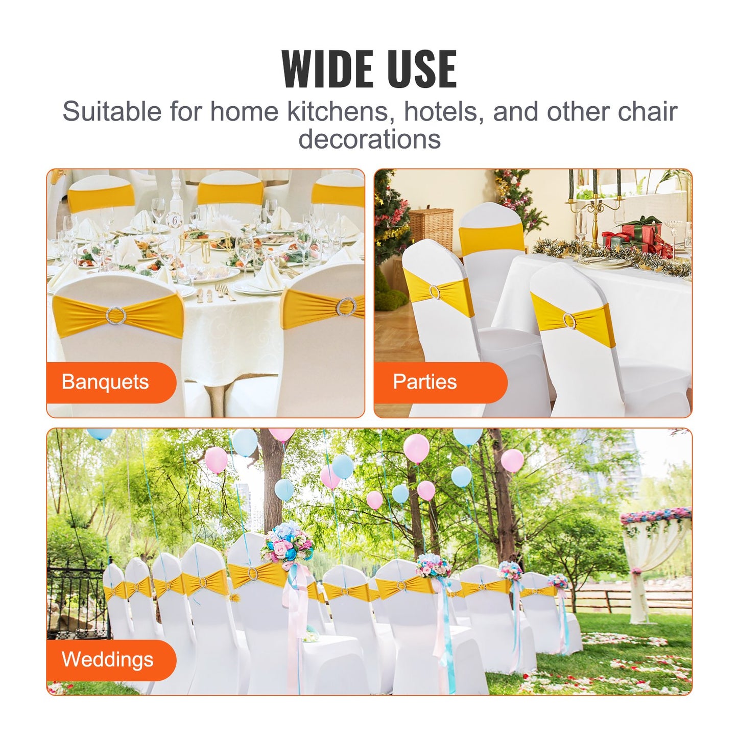 VEVOR Stretch Spandex Chair Sashes, Chair Slipcover and Stretch Chair Sash with Round Buckle,-$40
