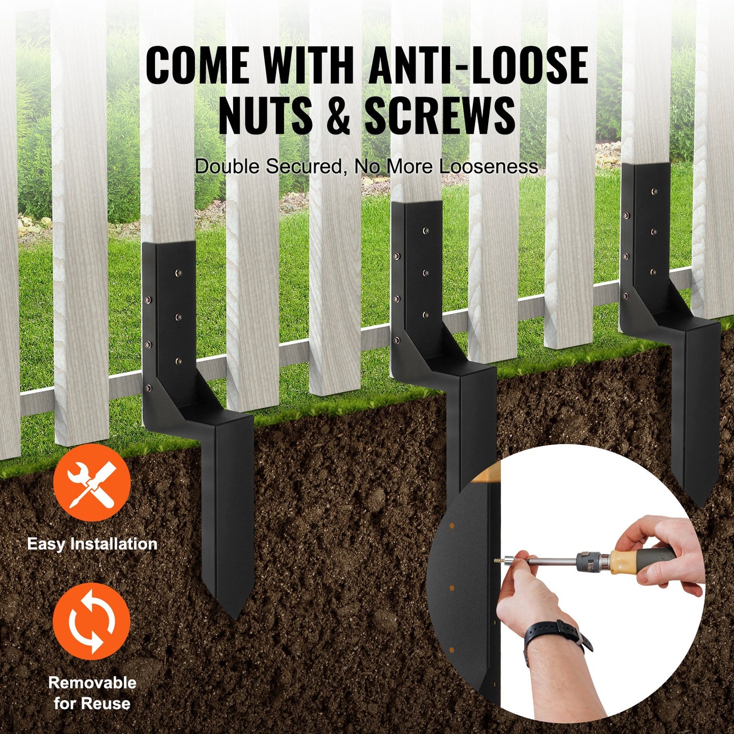 VEVOR Fence Post Anchor Repair Kit, 6 Pack Inner Diameter 3.5 x3.5 Inches Heavy Duty Steel Fence Post,-$55