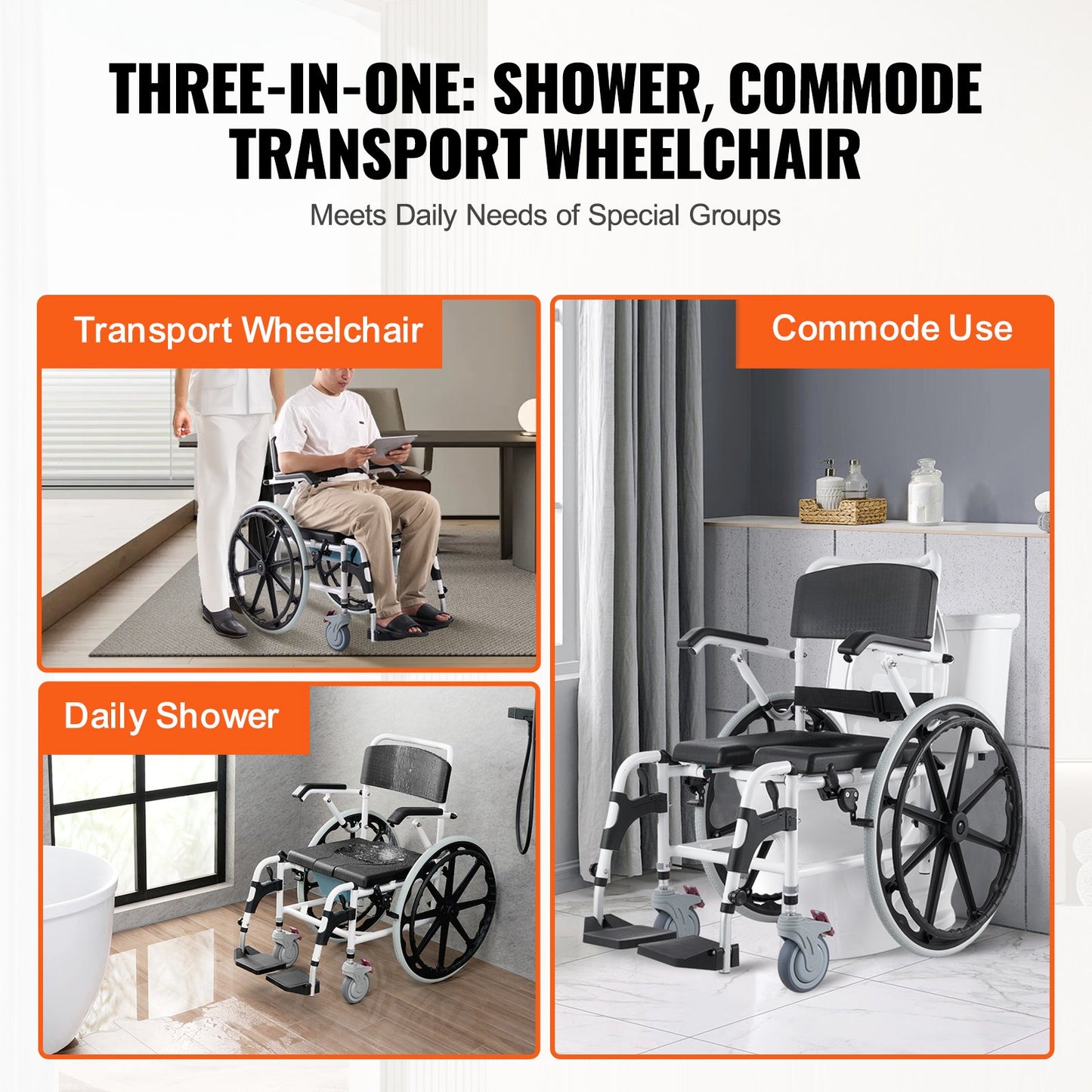 VEVOR Shower Wheelchair, 17.5in Width Aluminum Alloy Bathroom Wheelchair for Inside Shower,-$290
