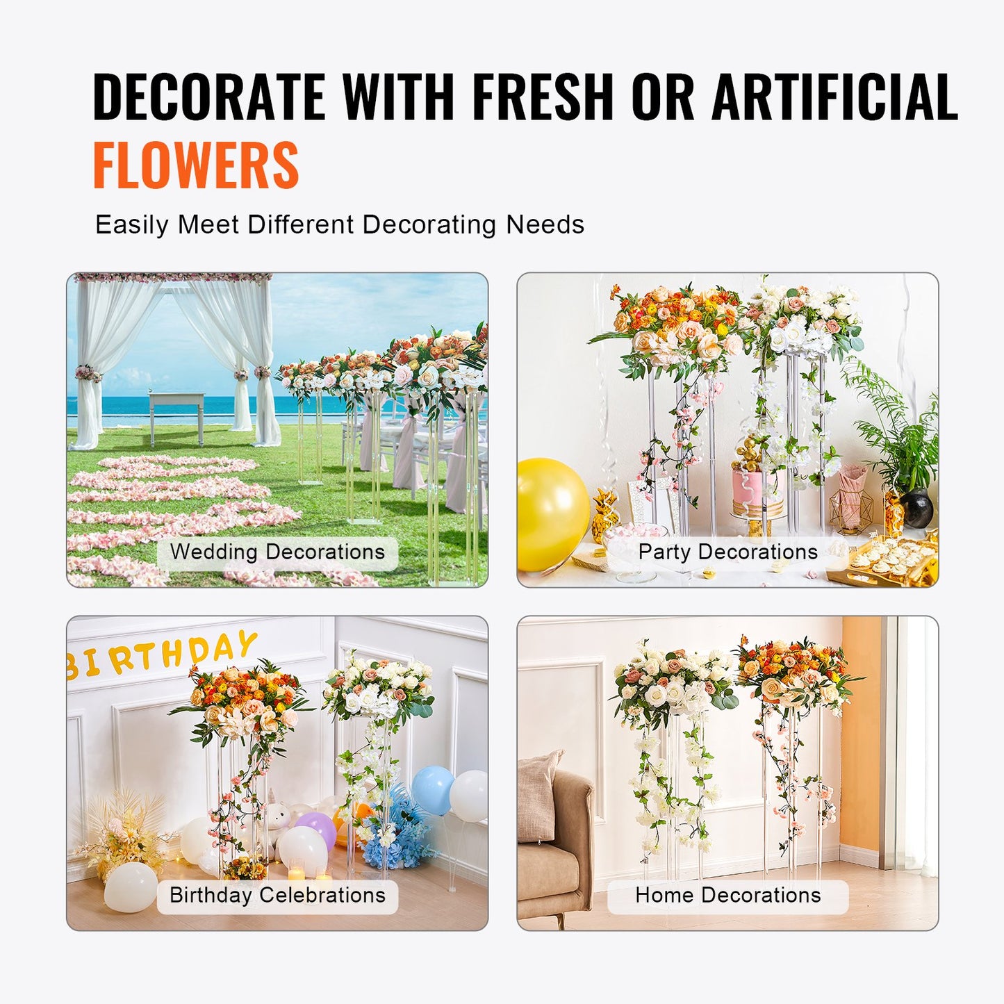 VEVOR 10PCS 23.6inch/60cm High Wedding Flower Stand, With Acrylic Laminate,Acrylic Vase Column,-$95