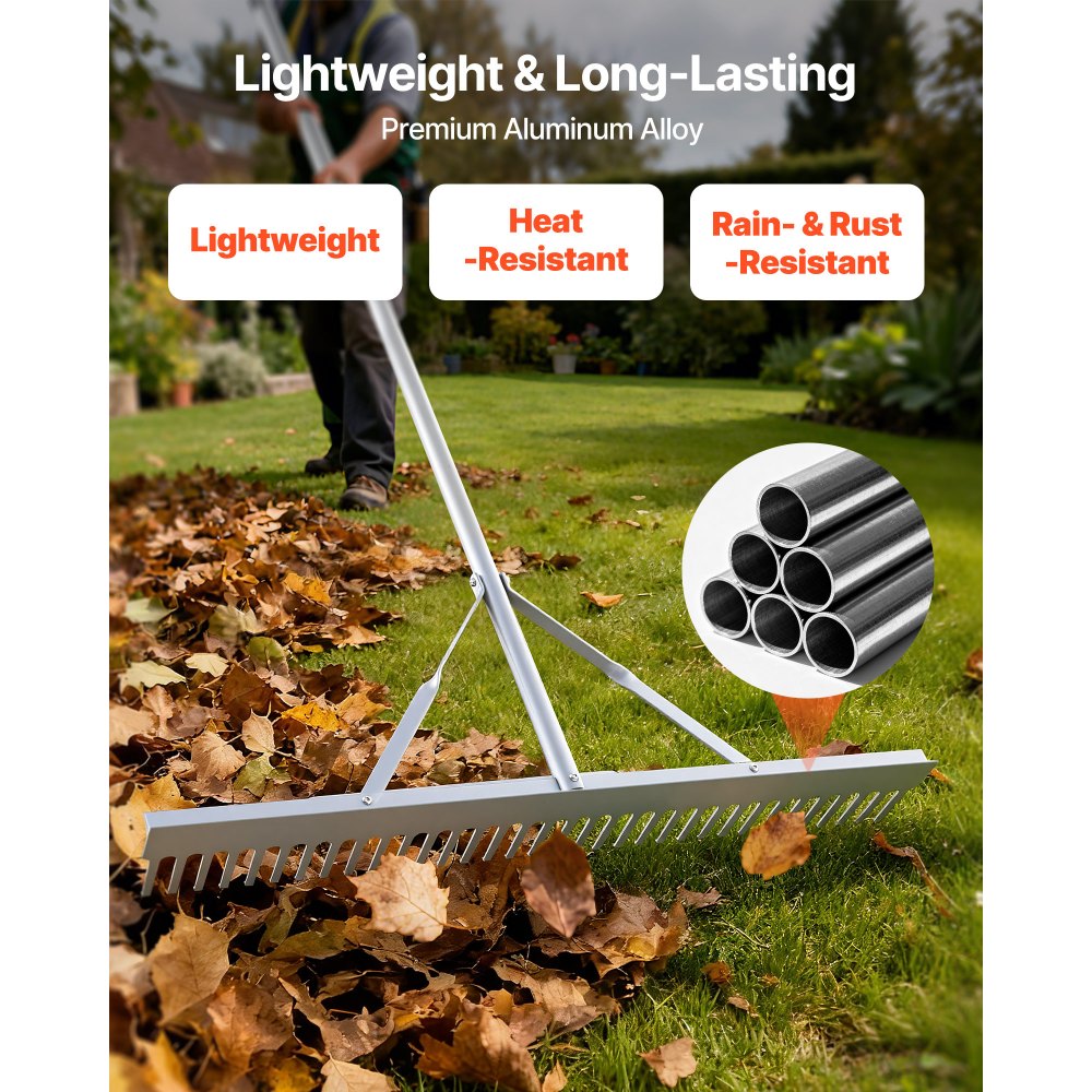 VEVOR Landscape Rake, 36 inch Wide Head 133 inch Handle, Large Aluminum Landscaping,-$35