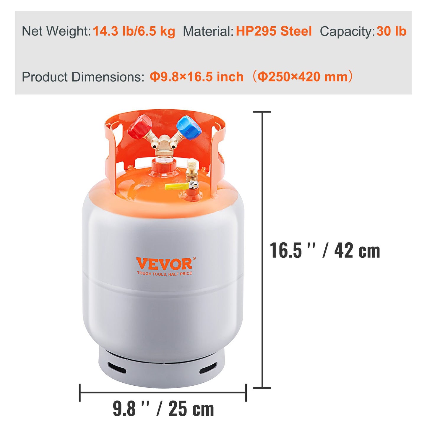 New(no box)VEVOR Refrigerant Recovery Tank, 30 LBS Capacity, 400 psi Portable Cylinder Tank with Y-Valve,-$55