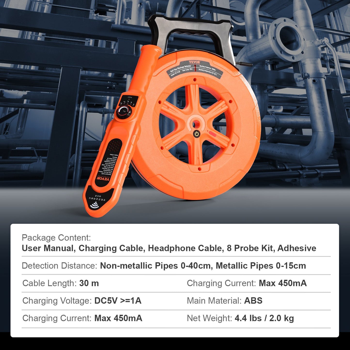 VEVOR Pipe Locators, 100ft/30m PVC Pipe Locators Underground, IP67 Waterproof Pipe Blockage,-$55