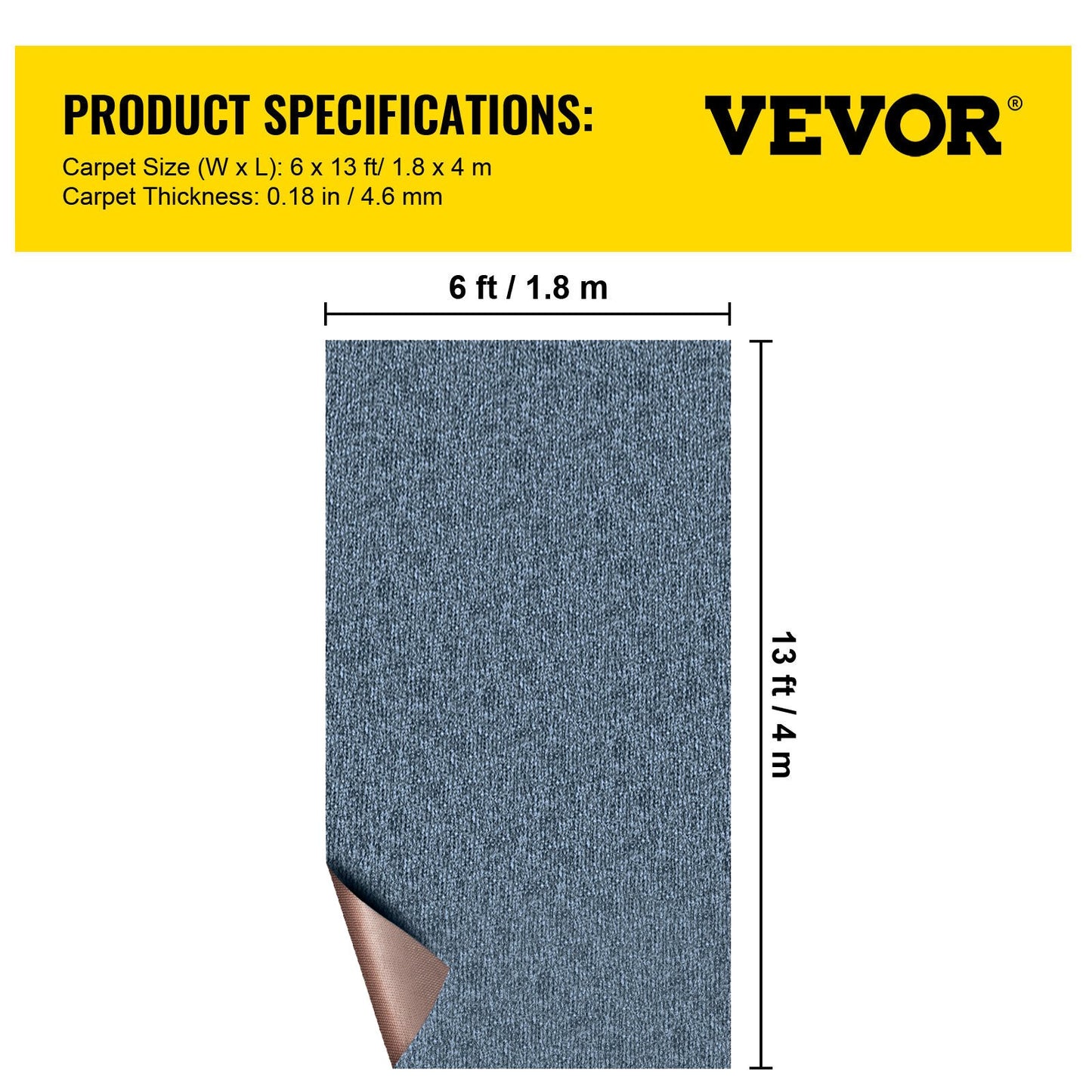 VEVOR Marine Carpet 6x13' Boat Carpet Roll Cutpile In/Outdoor Patio Area Gray,-$50
