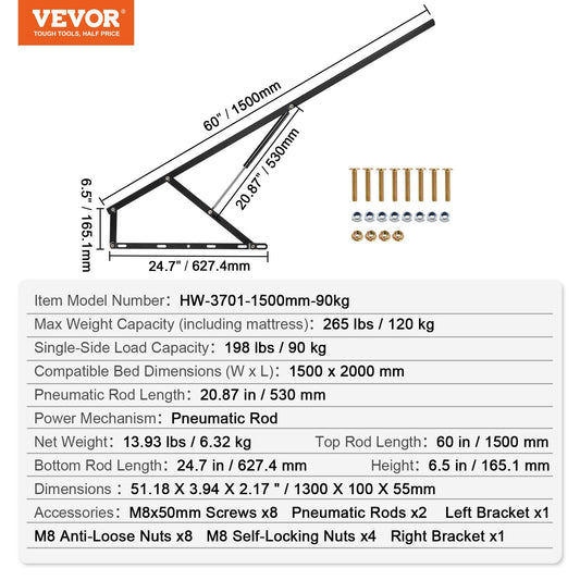 VEVOR Bed Lift, 59x79 in Compatible Bed Size 265 lbs Load Bearing, DIY Wall Bed Mechanical,-$35