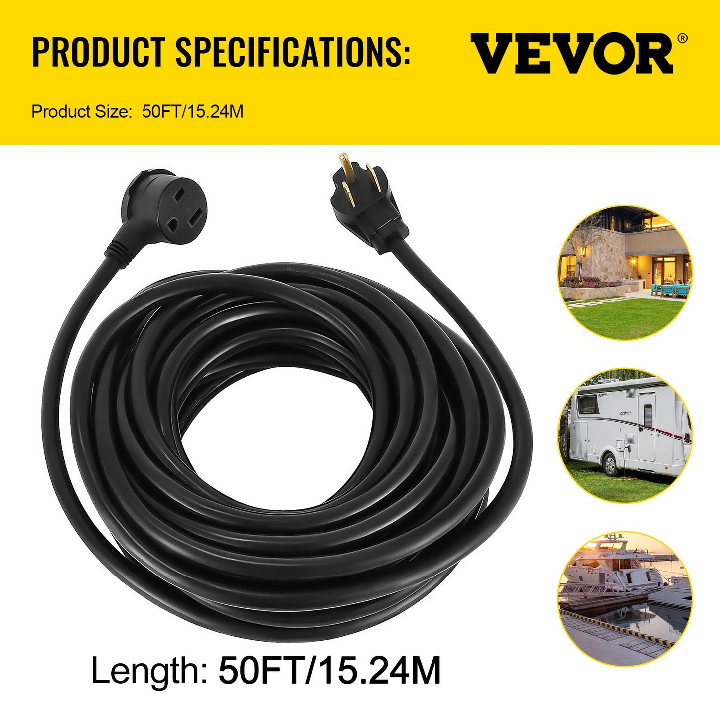 VEVOR Welder Extension Cord, 30 Amp 50 ft, NEMA 6-50P, 10/3 AWG, 250V, 7500W Heavy Duty Welder Cable