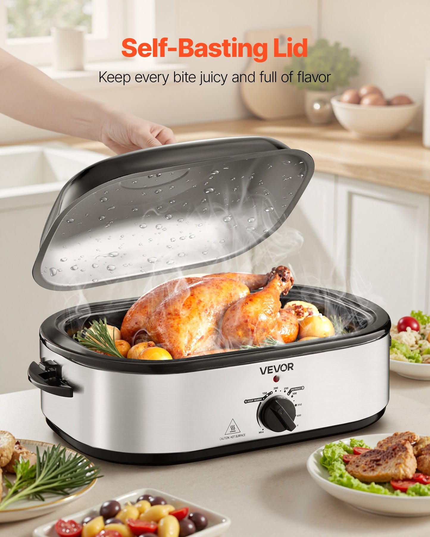 VEVOR Roaster Oven, 14QT Fast-Cooking Turkey Roaster, 150-450℉ Adjustable Temperature,-$50