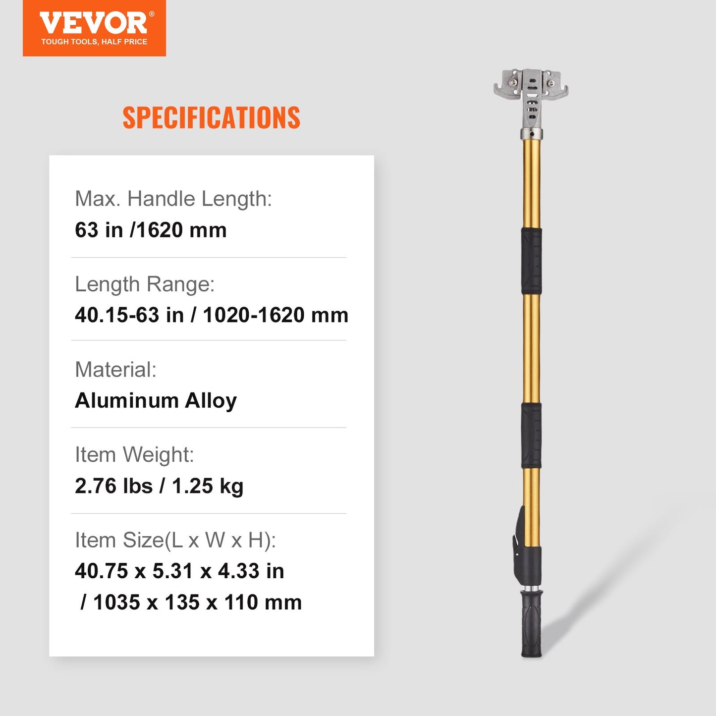 VEVOR Drywall Flat Box Handle, 40''-64'', Anodized Aluminum Flat Finishing Extension Handle,-$45