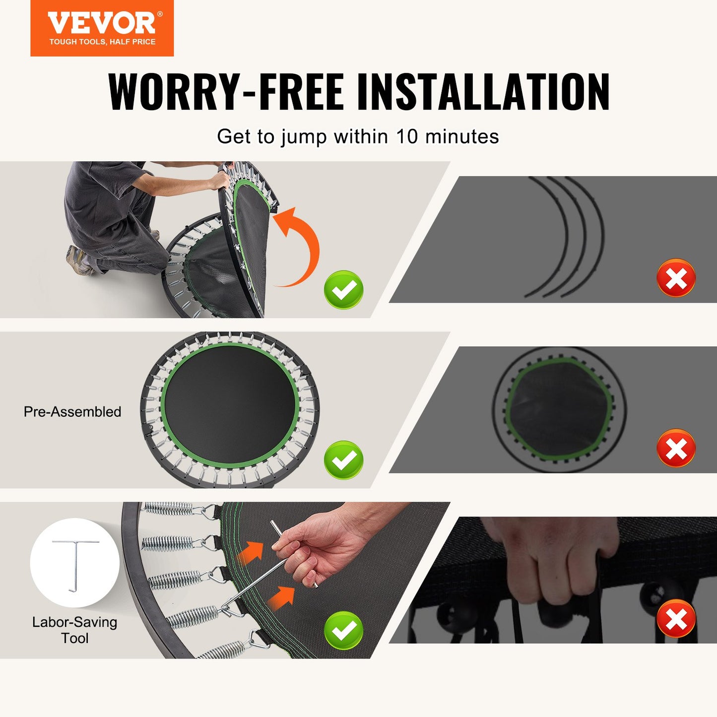 VEVOR Foldable Mini Trampoline, 52 Inch Fitness Rebounder, Max Load 450lbs Exercise Trampoline,-$70