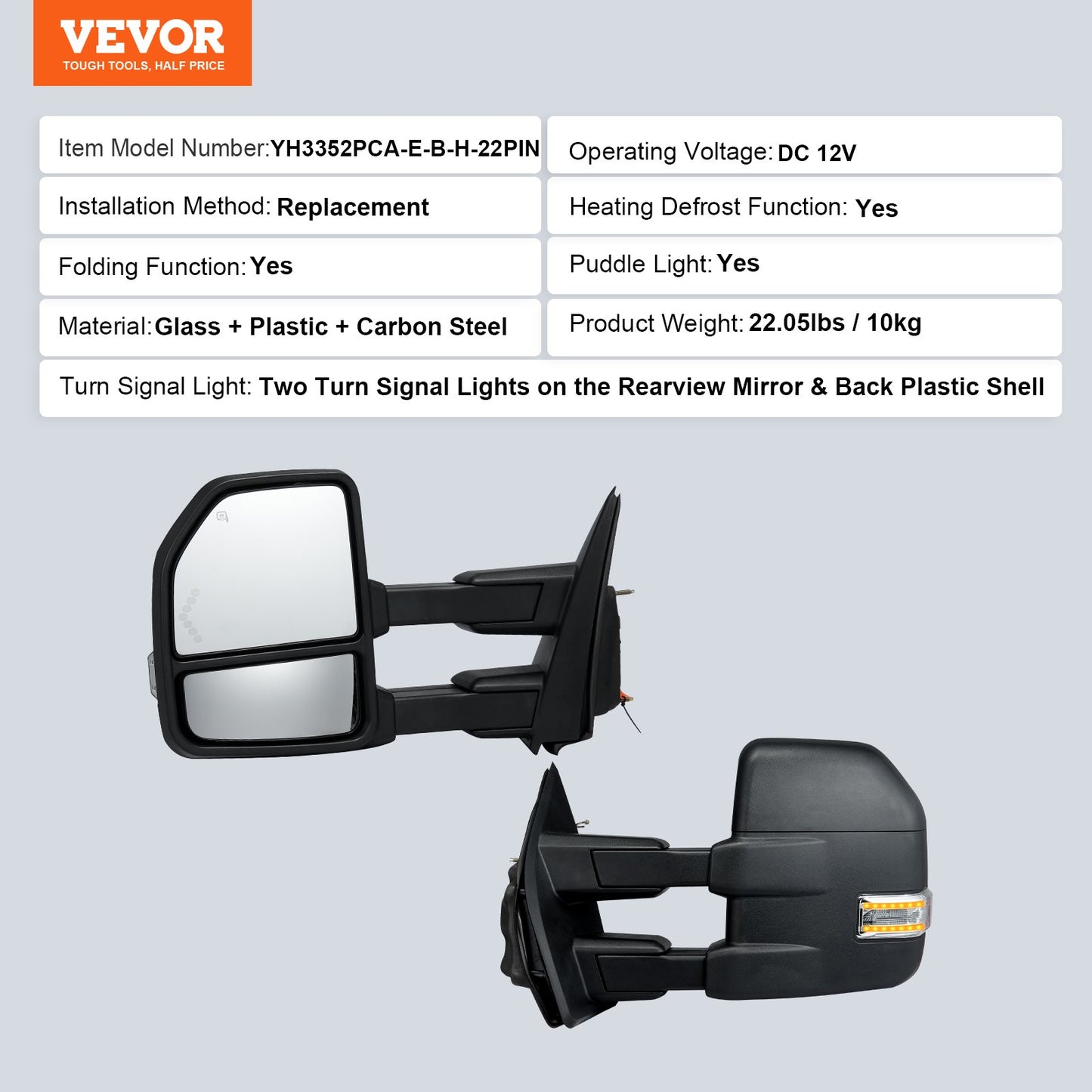 VEVOR Towing Mirrors, Left & Right Pair Set for 2015-2018 Ford F150, Power Heated with Signal Light,-$250