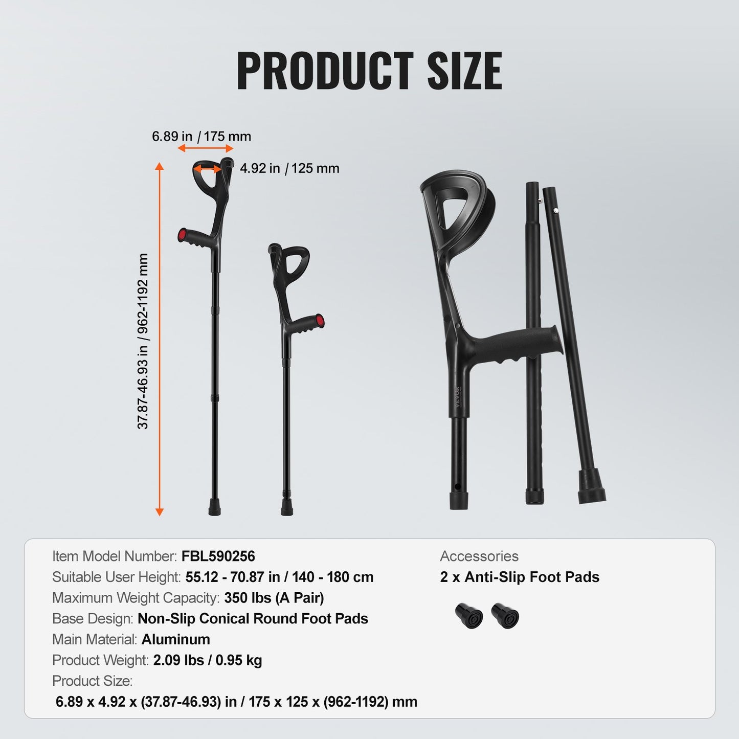 VEVOR Folding Forearm Crutches, 10-Level Height Adjustable Aluminum Walking Crutches, -$25