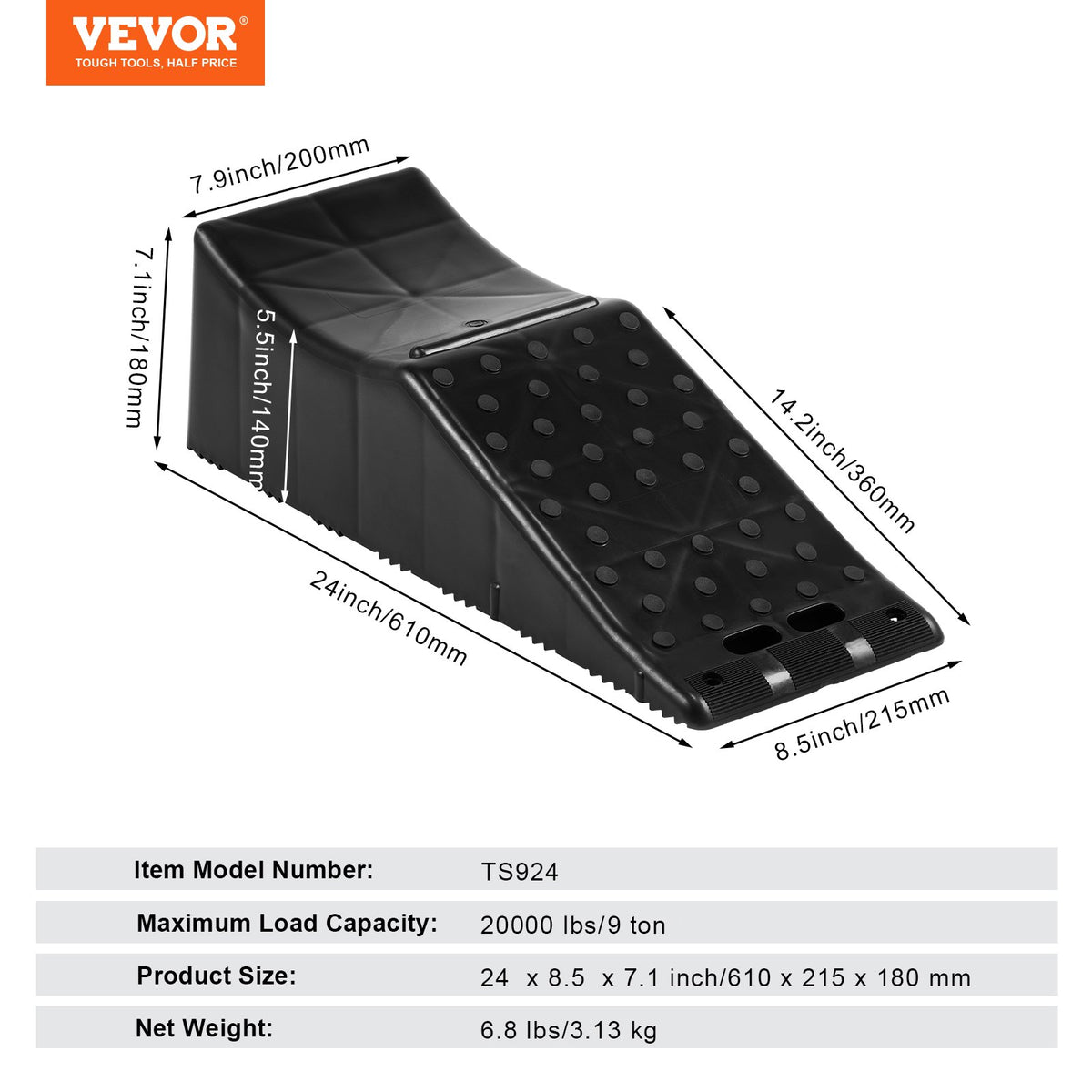 VEVOR Car Ramp,1pcs,20000lbs/9ton Loading Capacity 5.5" Lift Height,Heavy Duty Tire Ramp for Car Lift and Vehicle Maintenance,Work W/Tandem Wheel Vehicles
