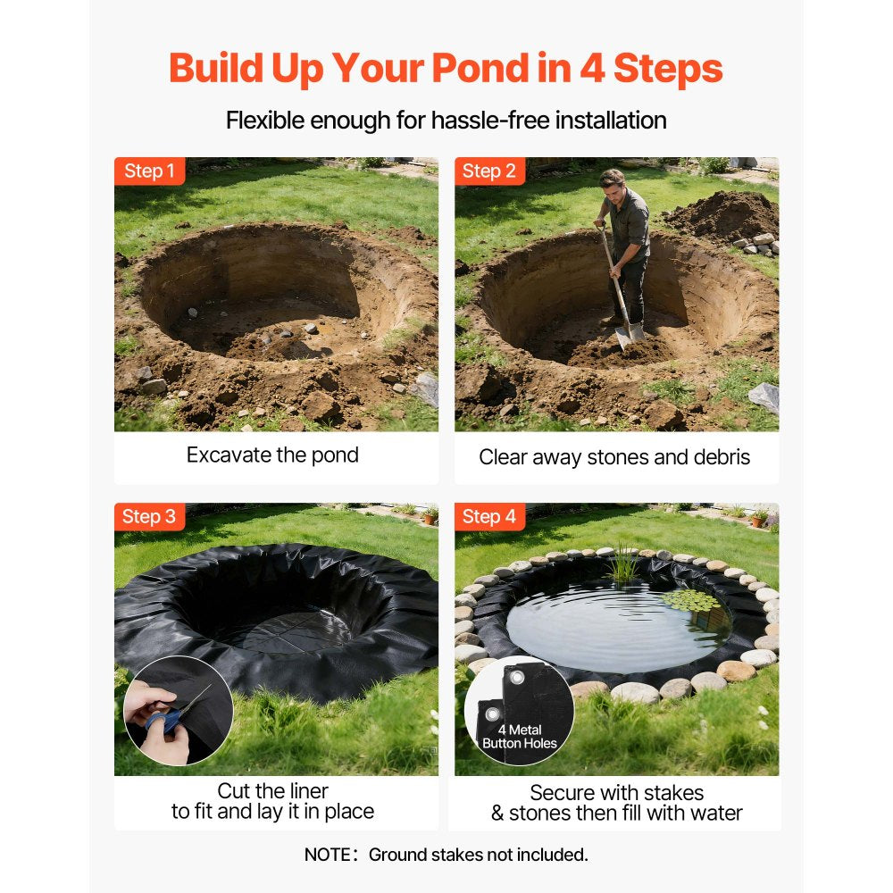 VEVOR 15 ft x 20 ft Pond Liner, 14 Mil, Reinforced PE Fish Koi Pond Liner for Outdoor Ponds,-$40