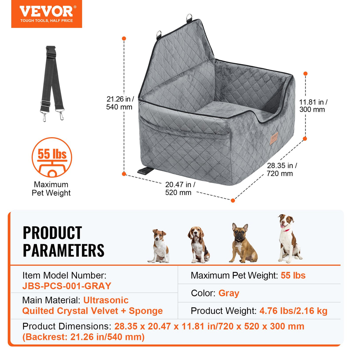 VEVOR Dog Car Seat,Dog Booster Seat for Car with A Storage Pocket,Filling or Medium & Large up to 55 lbs $45