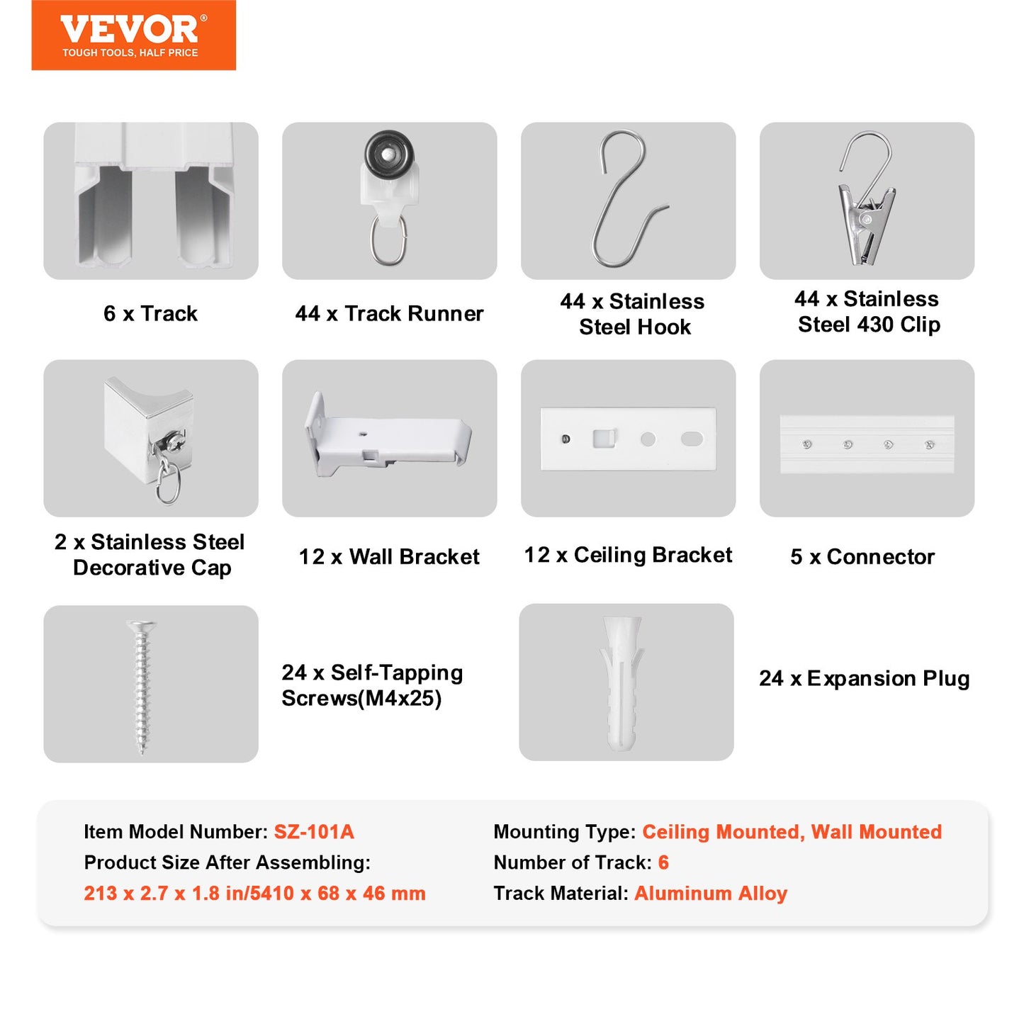 VEVOR Ceiling Curtain Track Set, 17.7 FT/5.4 Meter, Sliding Ceiling Track System for Curtains,-$35