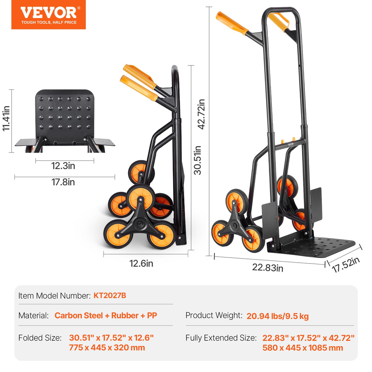 VEVOR Stair Climbing Cart, 440 lbs Capacity Stair Climber Hand Truck and Dolly, Heavy-Duty Folding,-$80
